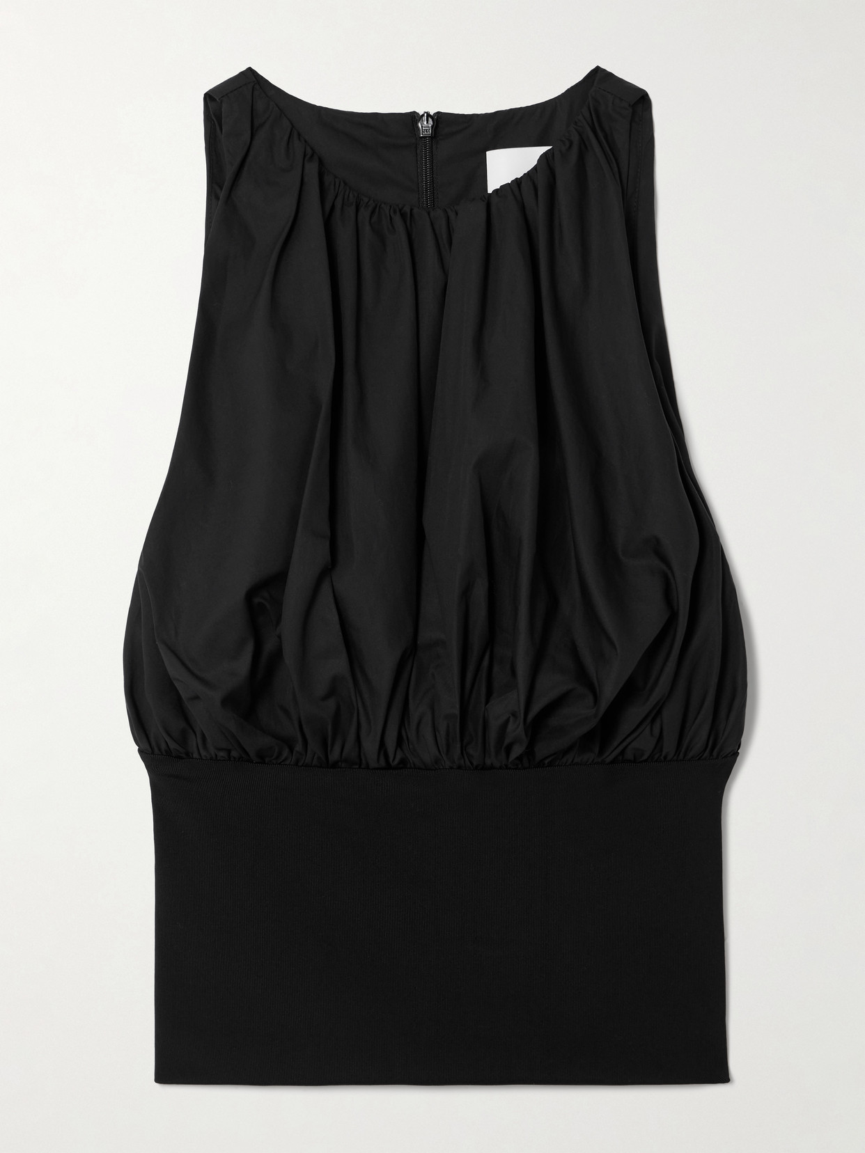 Esse Studios Cropped Gathered Organic Cotton-poplin And Stretch-knit Top In Black
