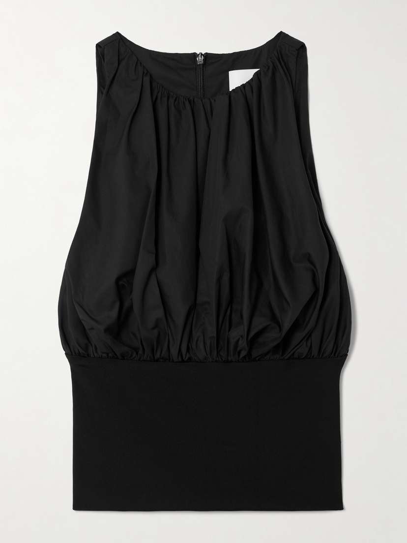 ESSE Studios Cropped Gathered Organic Cotton-poplin And Stretch-knit Top