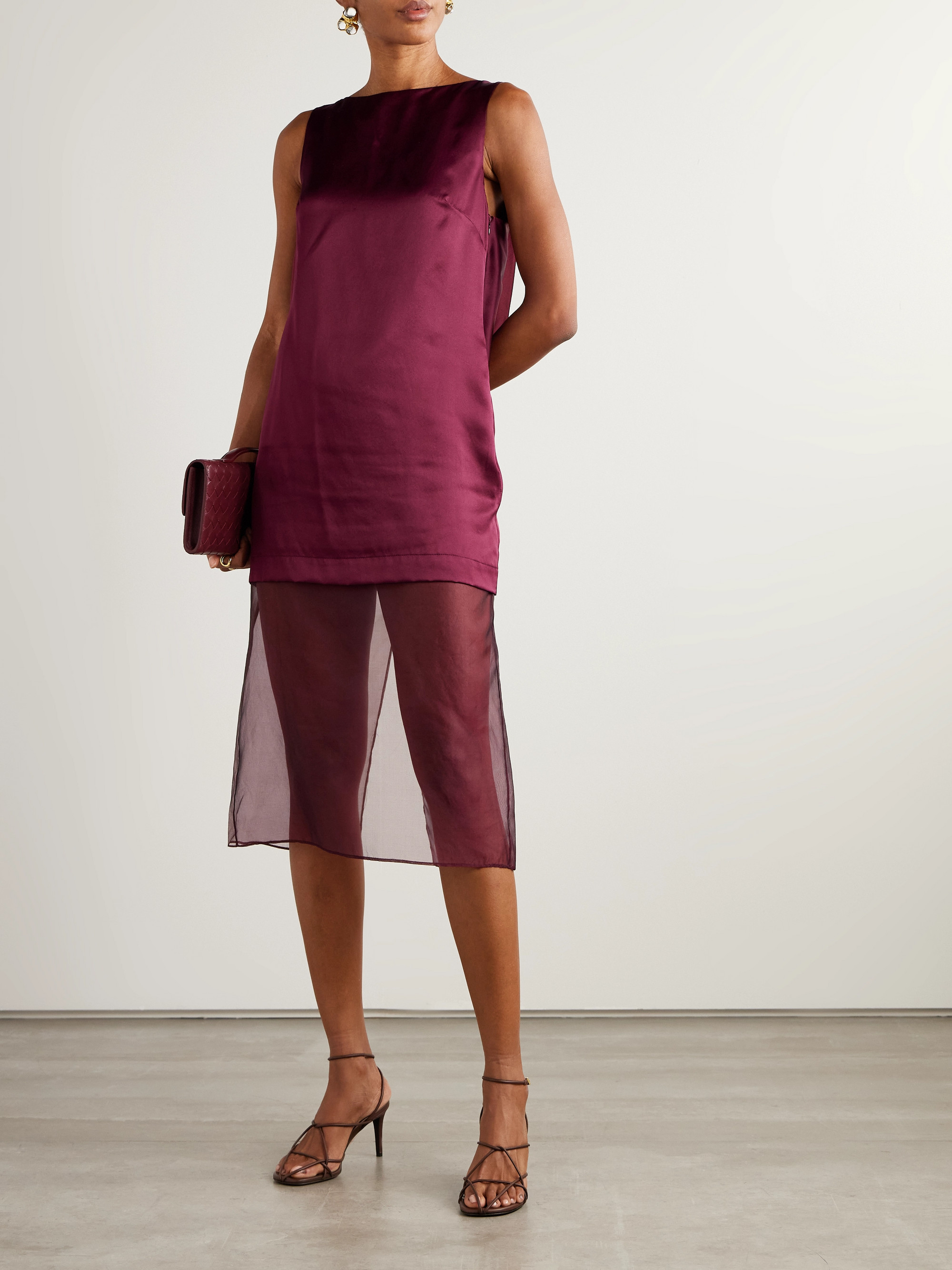 Esse Studios Rio Cowl organza-trimmed silk-satin midi dress thumbnail