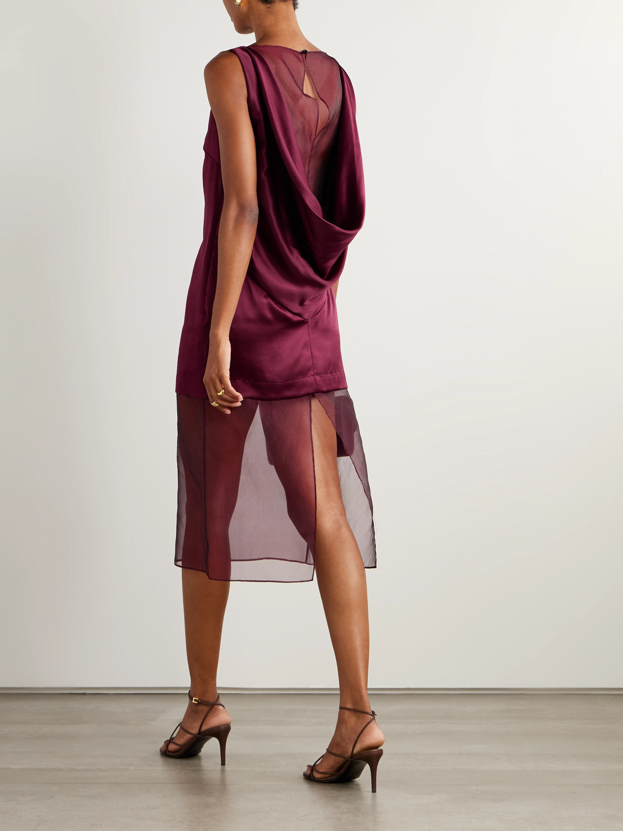 Esse Studios Rio Cowl Organza-trimmed Silk-satin Midi Dress In Pink