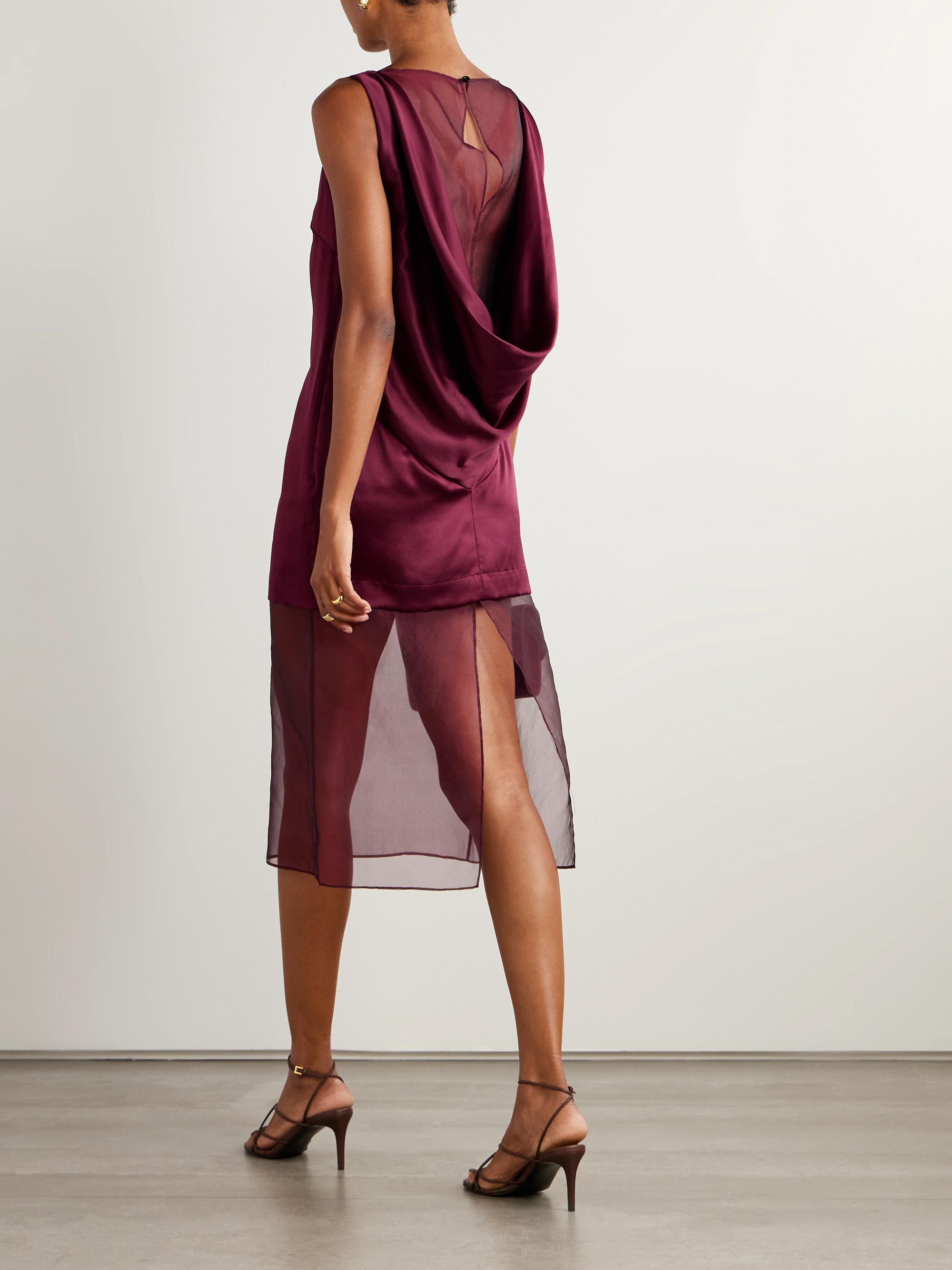 Esse Studios Rio Cowl organza-trimmed silk-satin midi dress