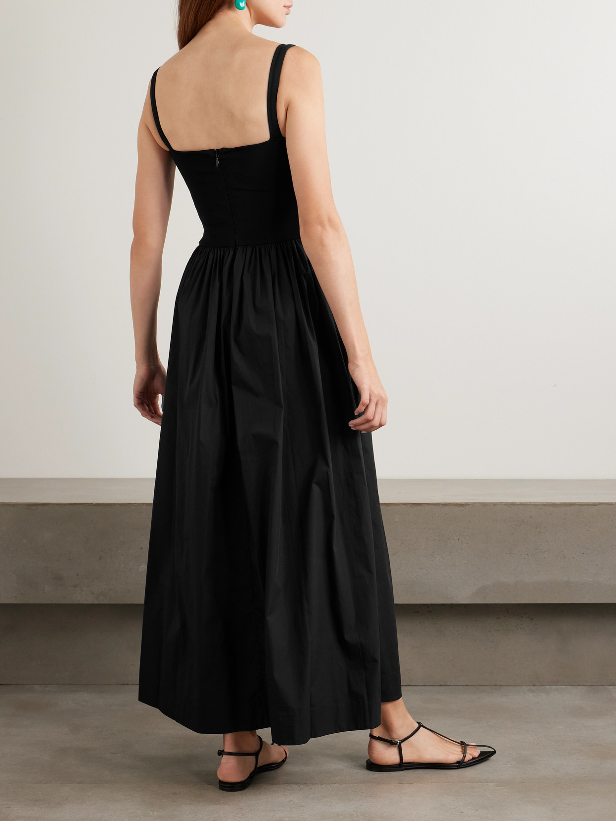 Esse Studios Stretch-knit And Organic Cotton-poplin Bustier Maxi Dress In Black