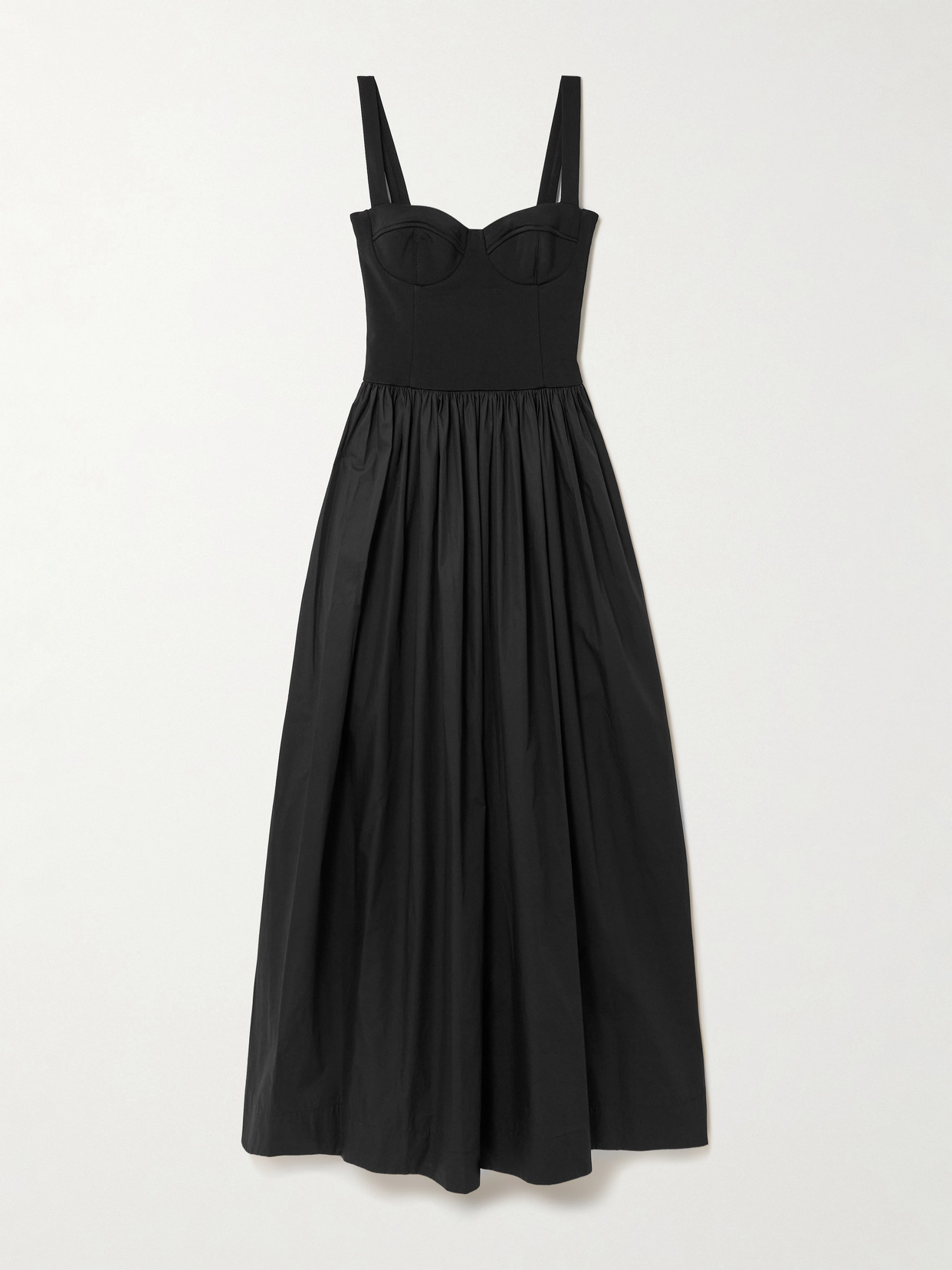 Esse Studios Stretch-knit And Organic Cotton-poplin Bustier Maxi Dress In Black