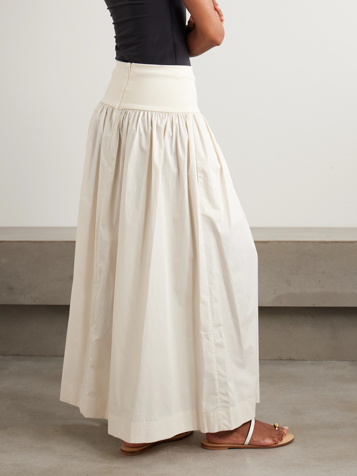 Esse Studios Gathered Organic Cotton-poplin And Stretch-knit Maxi Skirt In Neutral