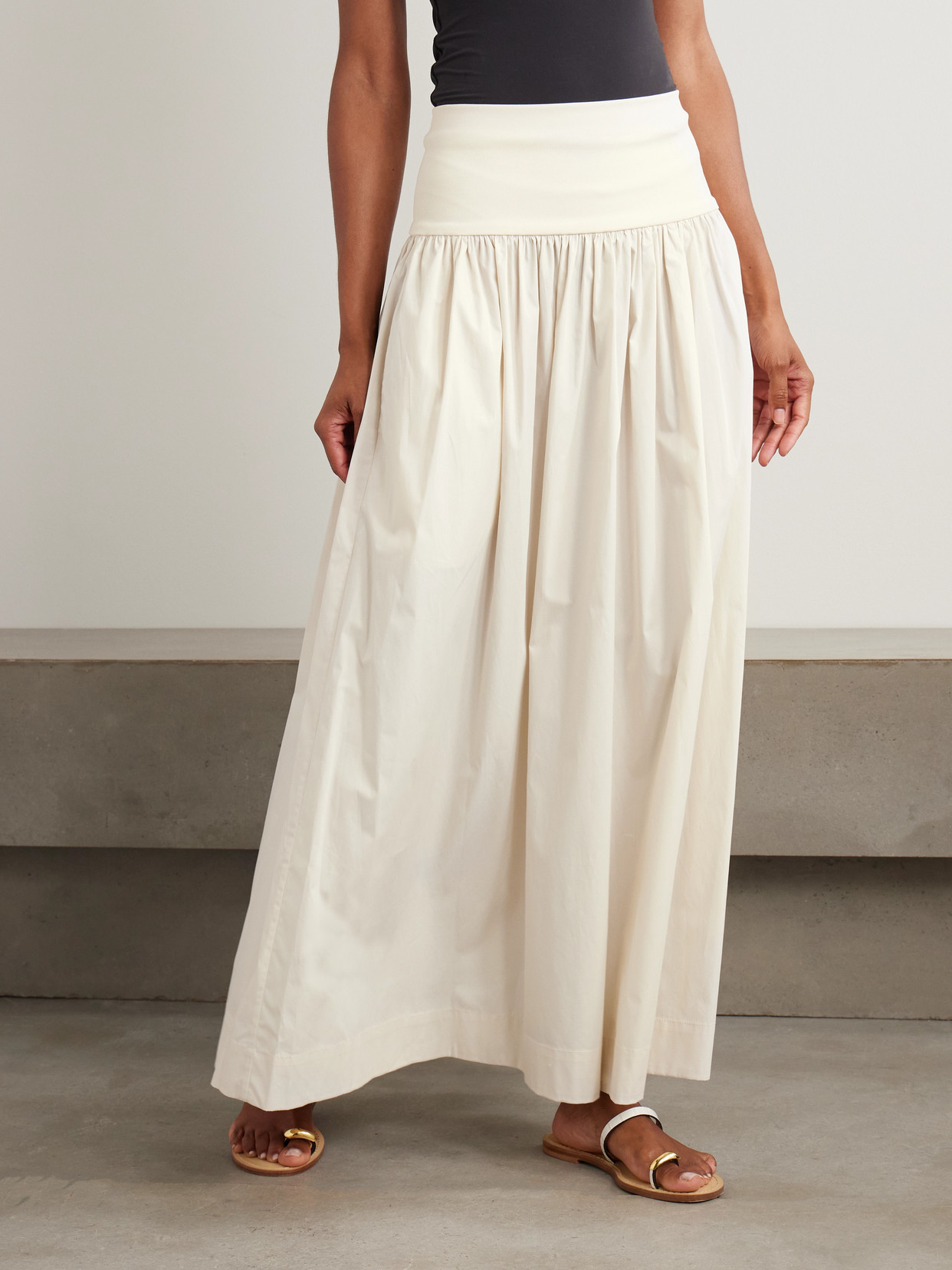 Esse Studios Gathered Organic Cotton-poplin And Stretch-knit Maxi Skirt In Neutral