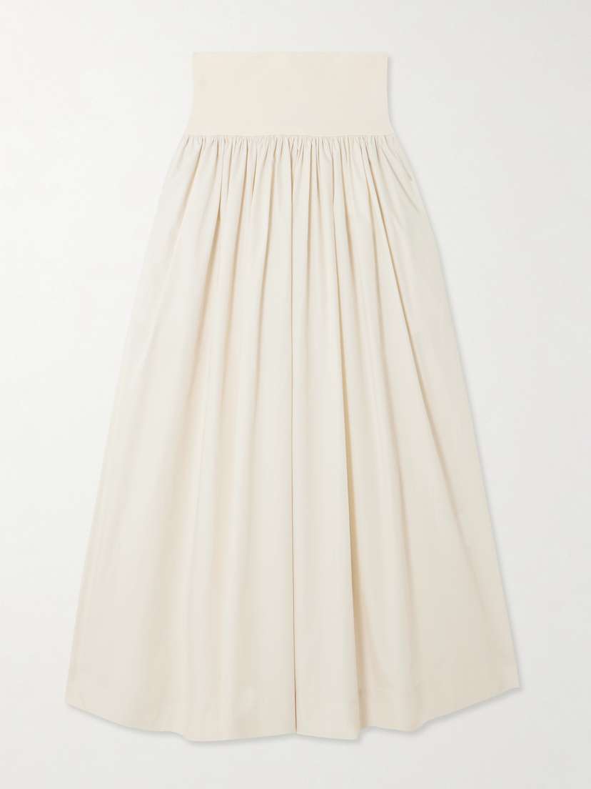 ESSE Studios Gathered Organic Cotton-poplin And Stretch-knit Maxi Skirt