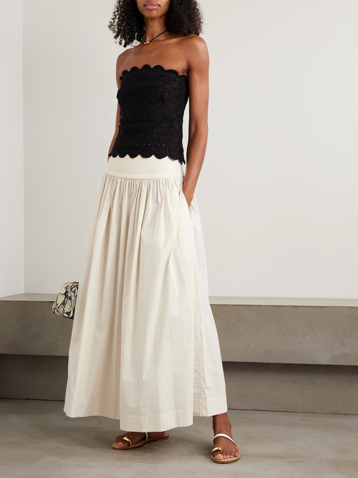 Esse Studios Gathered Organic Cotton-poplin And Stretch-knit Maxi Skirt In Neutral