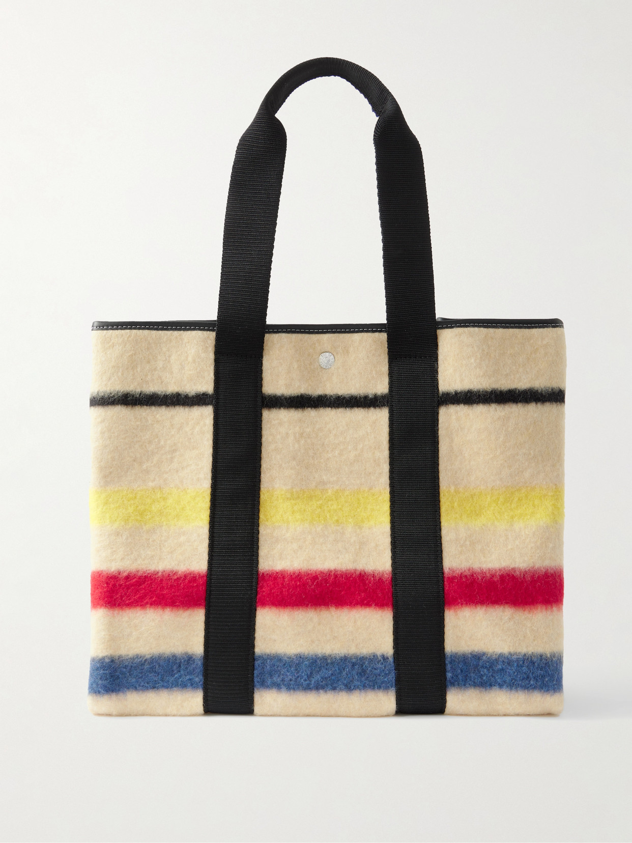Rue De Verneuil Traversée Glacier Large Webbing And Leather-trimmed Striped Felt Tote In White
