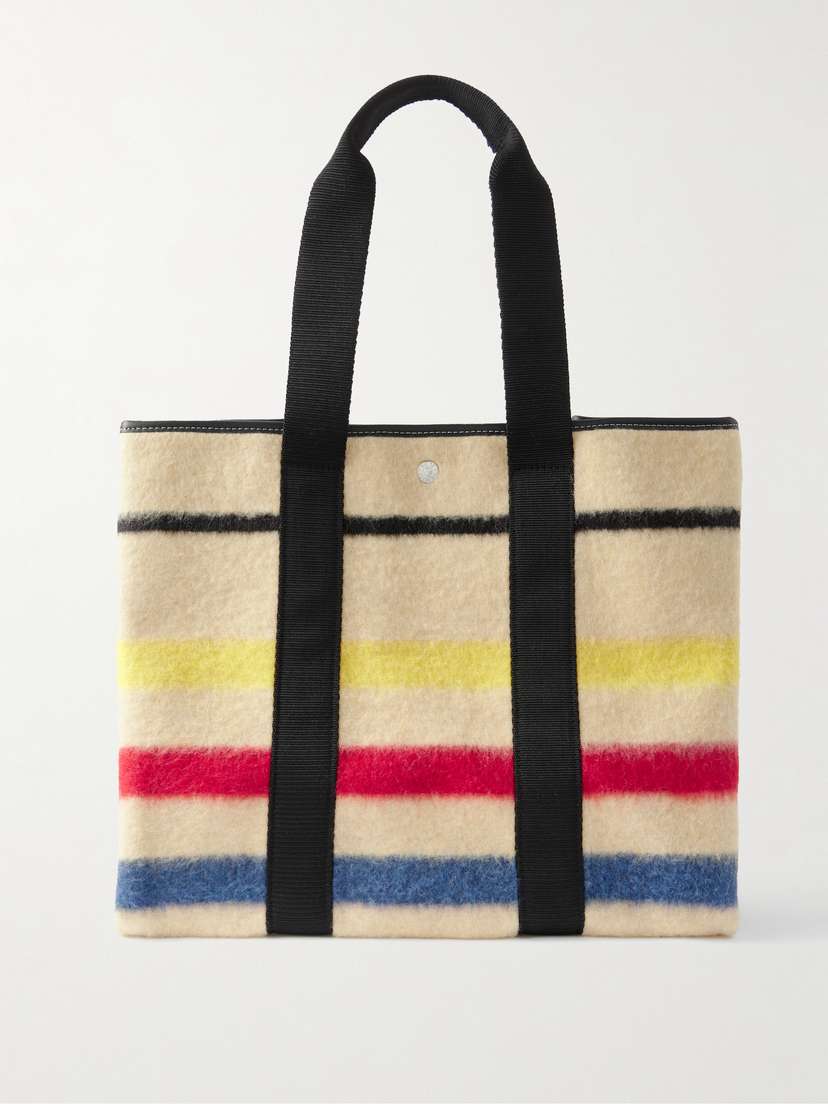 RUE de VERNEUIL Traversée Glacier Large Webbing And Leather-trimmed Striped Felt Tote