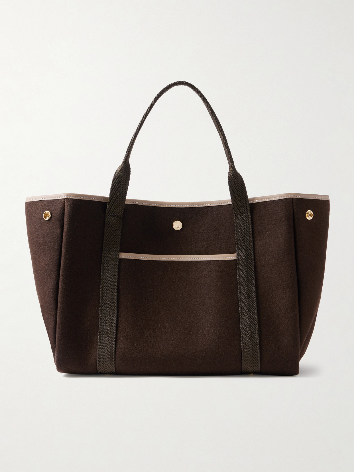 Rue De Verneuil Traversée Whip Leather And Webbing-trimmed Flannel Tote In Brown