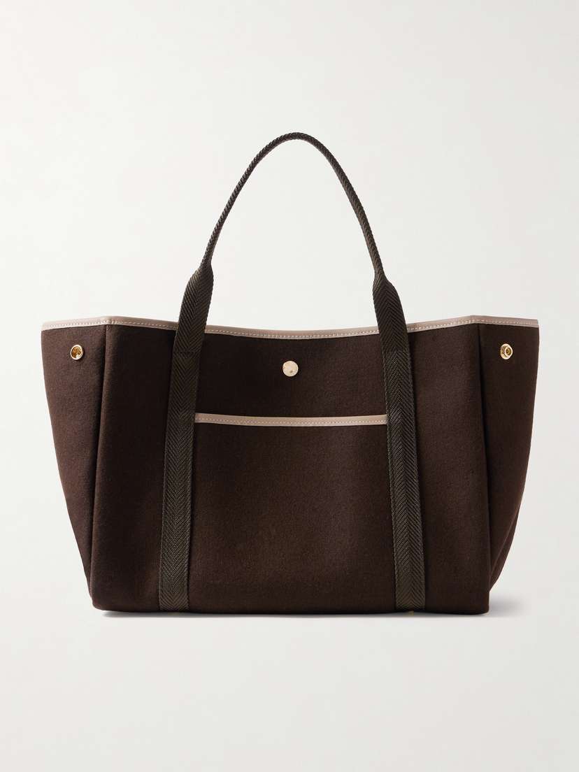 RUE de VERNEUIL Traversée Whip Leather And Webbing-trimmed Flannel Tote