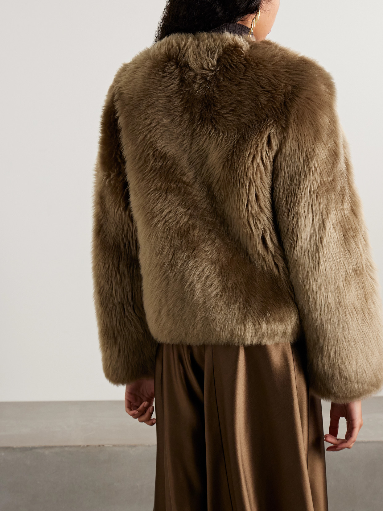 Altuzarra Maury Lamb Shearling Collarless Coat In Brown