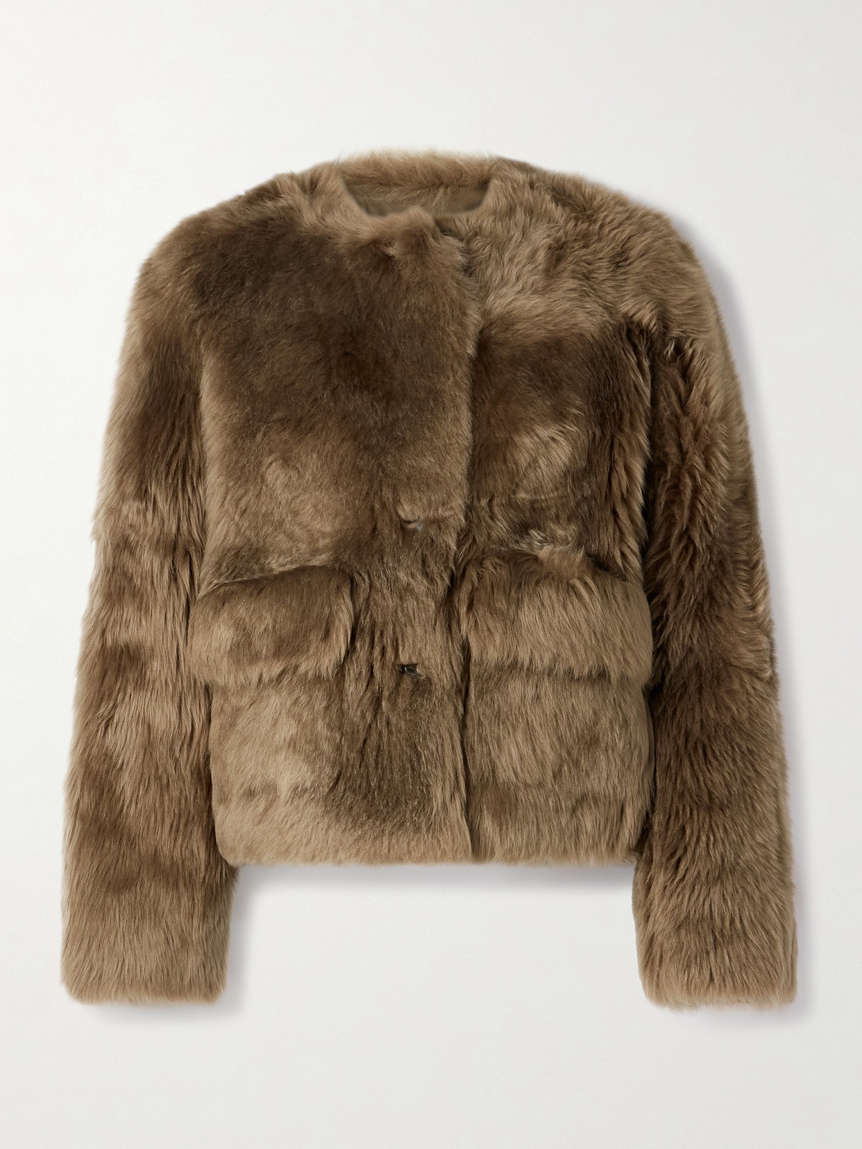 Altuzarra Maury Lamb Shearling Collarless Coat In Brown