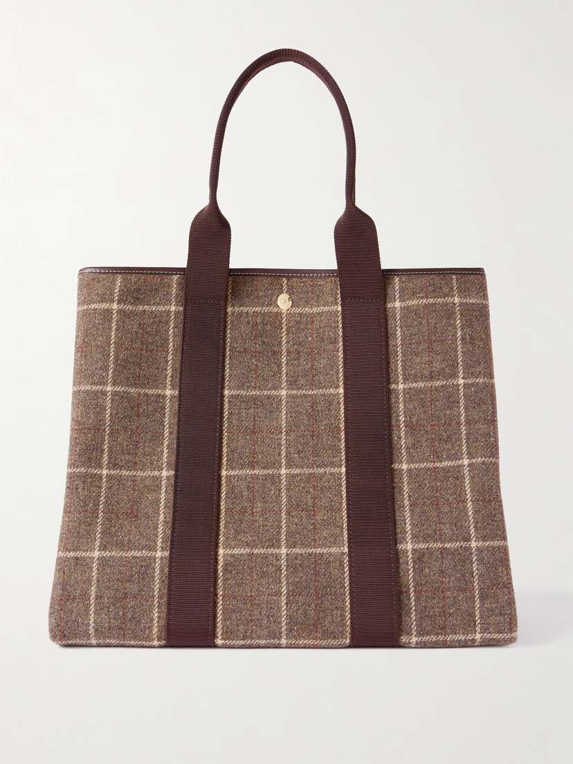RUE de VERNEUIL Traversée Hunter Large Webbing And Leather-trimmed Checked Tweed Tote