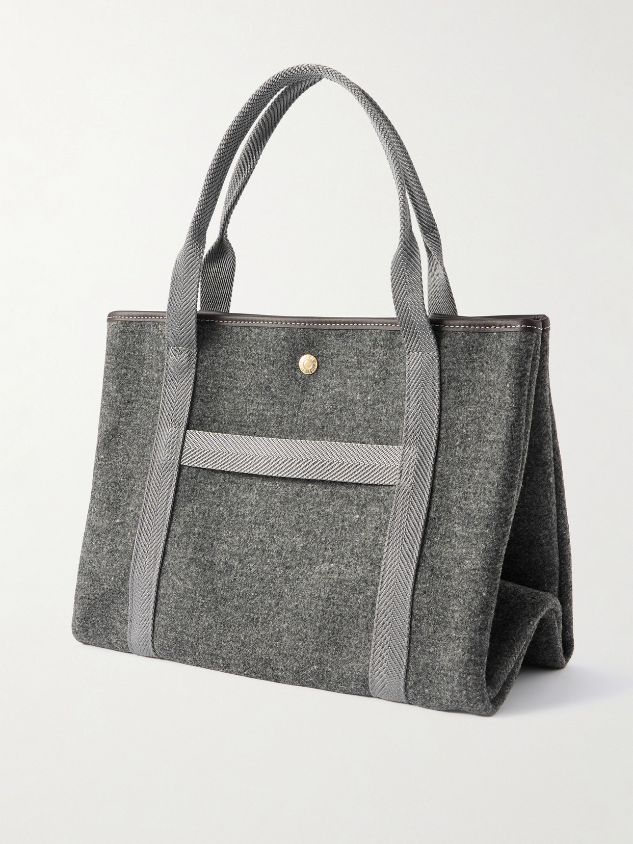 Rue De Verneuil Traversée Whip Medium Leather And Webbing-trimmed Wool-blend Felt Tote In Gray