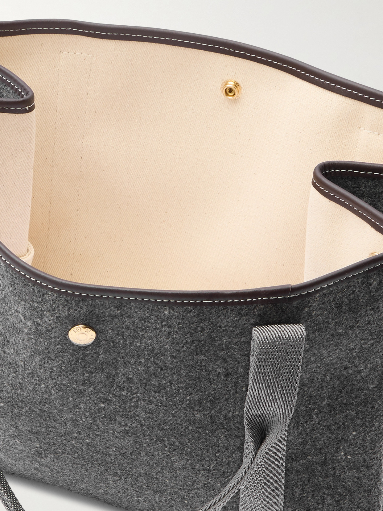 Rue De Verneuil Traversée Whip Medium Leather And Webbing-trimmed Wool-blend Felt Tote In Gray