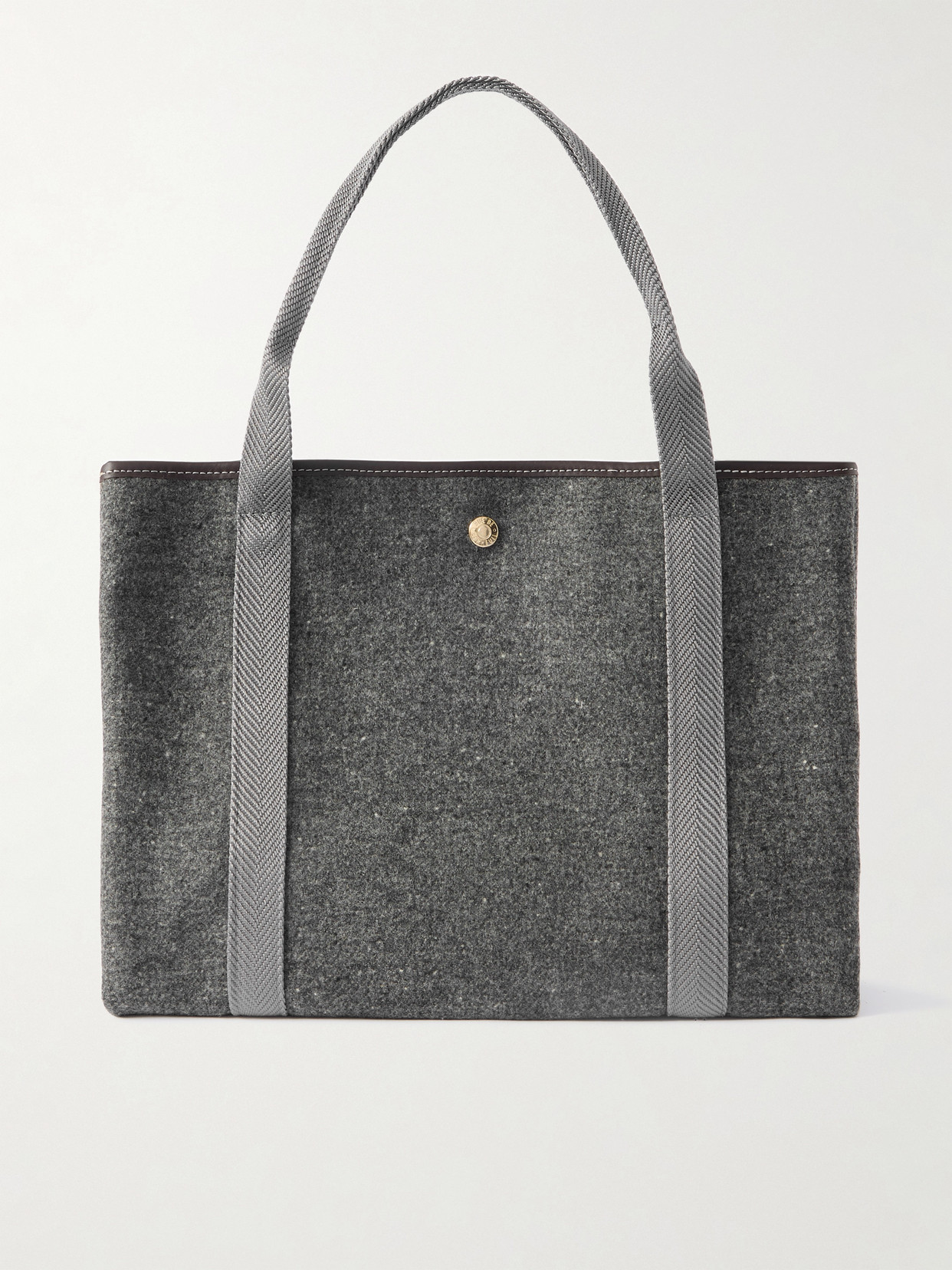 Rue De Verneuil Traversée Whip Medium Leather And Webbing-trimmed Wool-blend Felt Tote In Gray