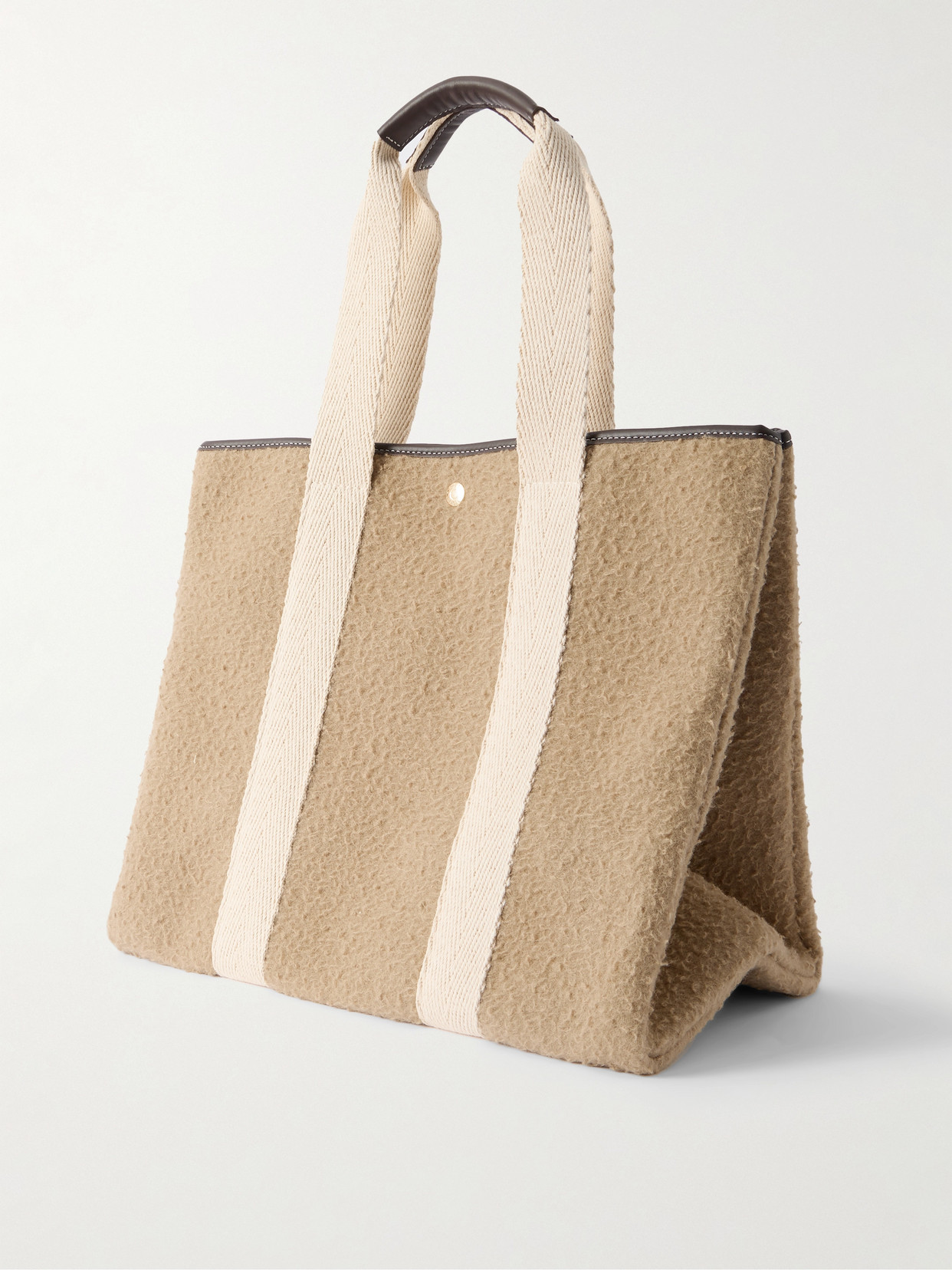 Rue De Verneuil Traversée Shaggy Large Webbing And Leather-trimmed Brushed-felt Tote In Neutral