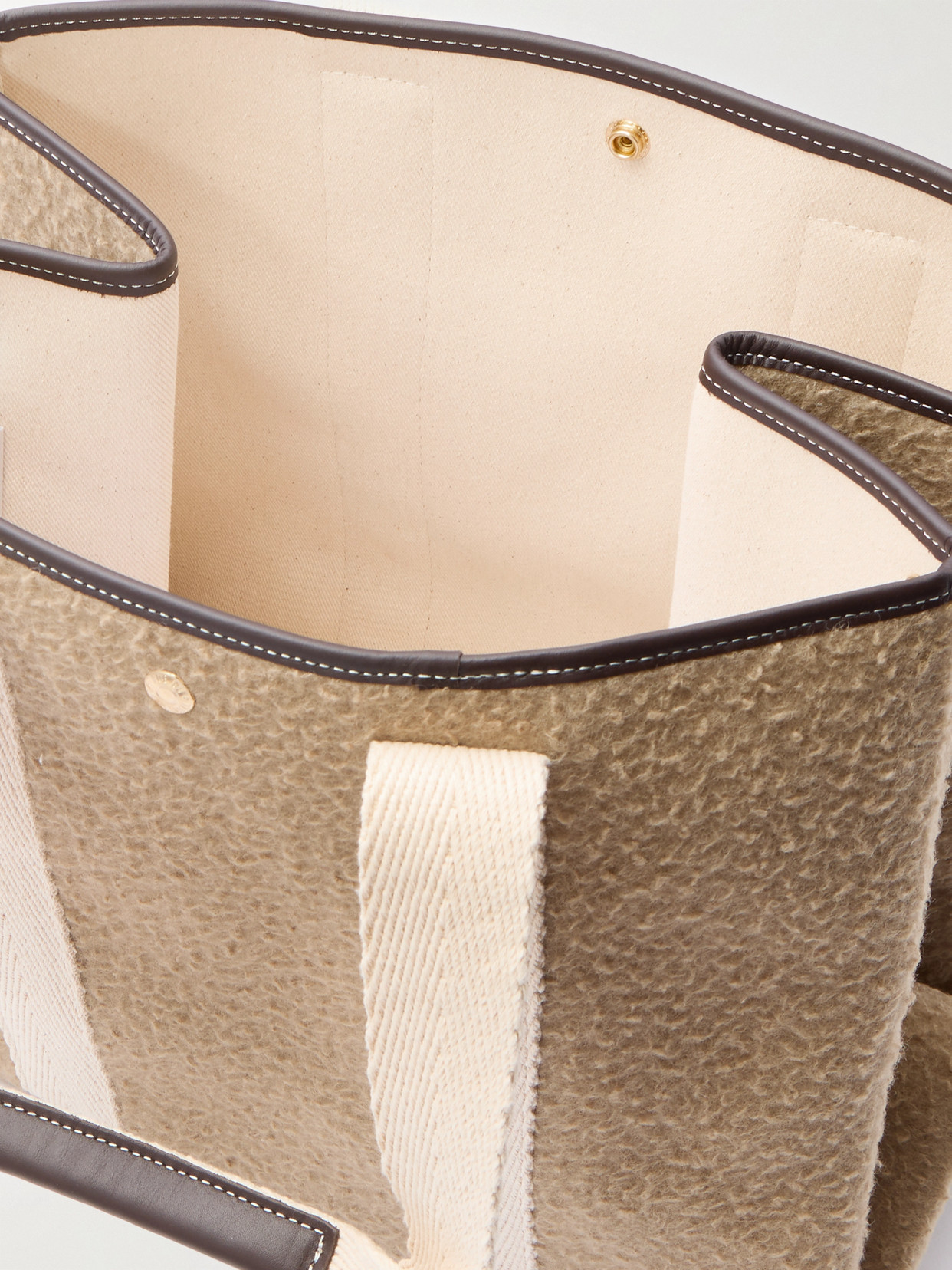 Rue De Verneuil Traversée Shaggy Large Webbing And Leather-trimmed Brushed-felt Tote In Neutral