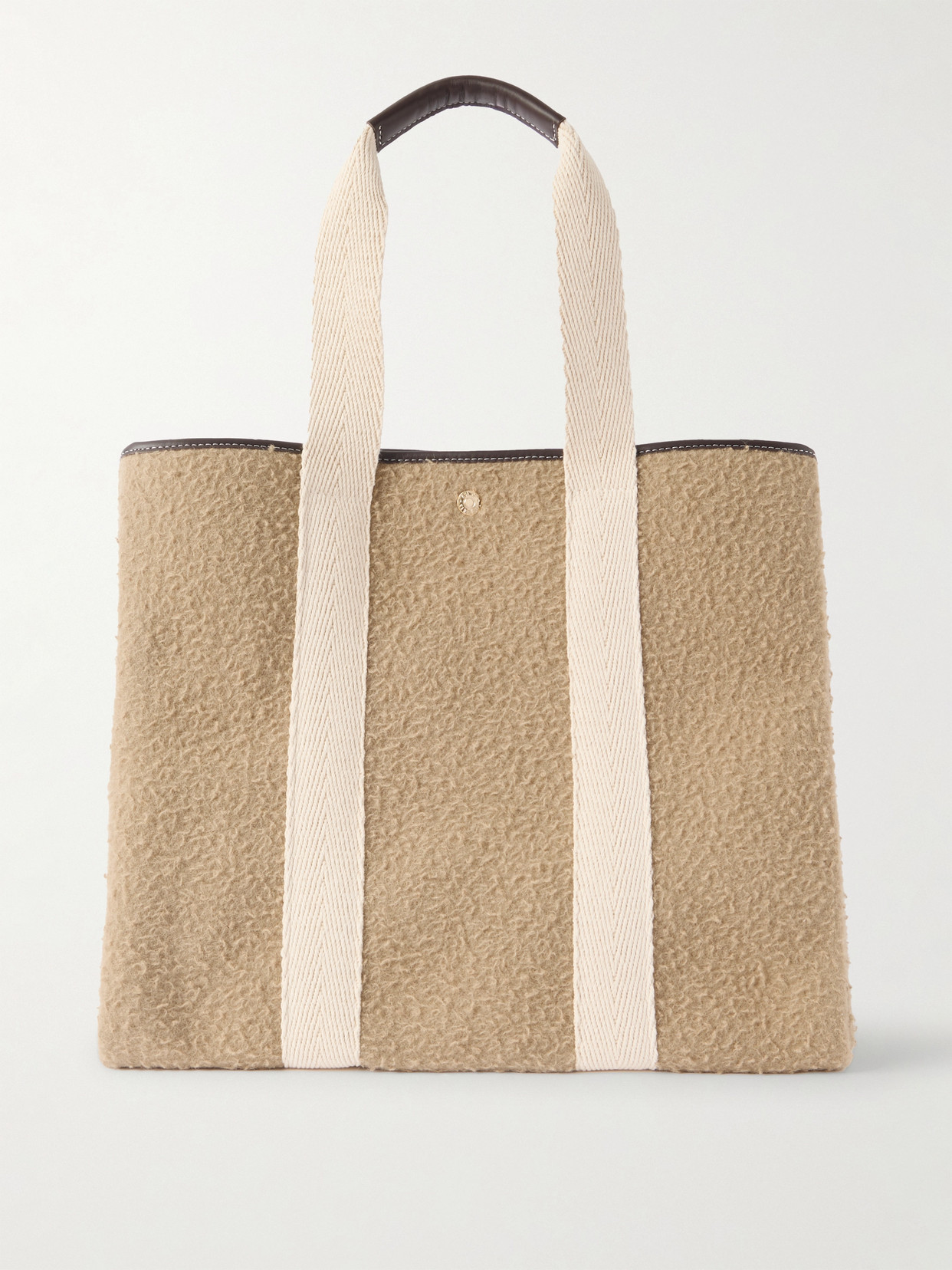 Rue De Verneuil Traversée Shaggy Large Webbing And Leather-trimmed Brushed-felt Tote In Neutral