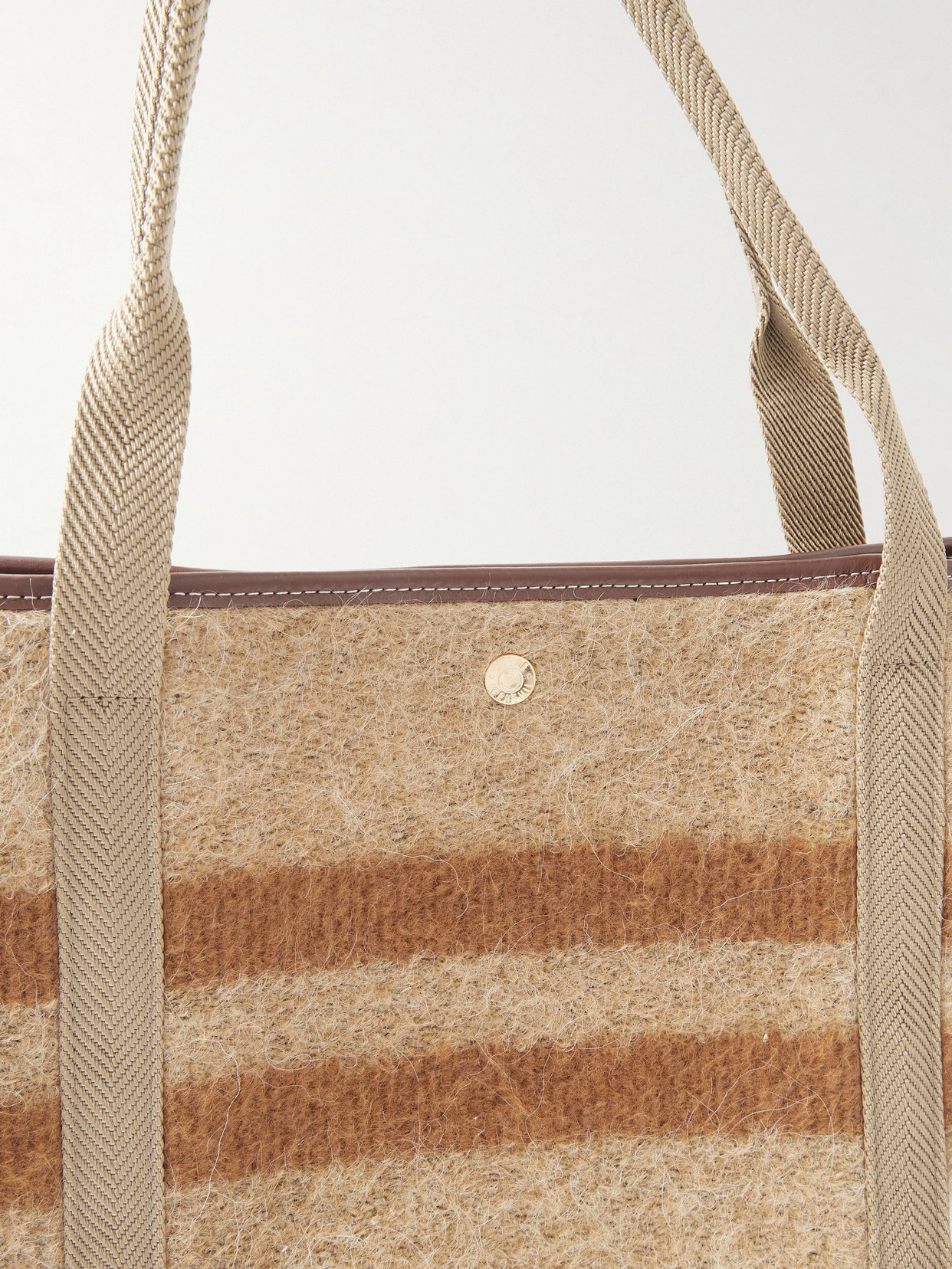Rue De Verneuil Traversée Mongolian Blanket Large Webbing And Leather-trimmed Striped Brushed-felt Tote In Brown