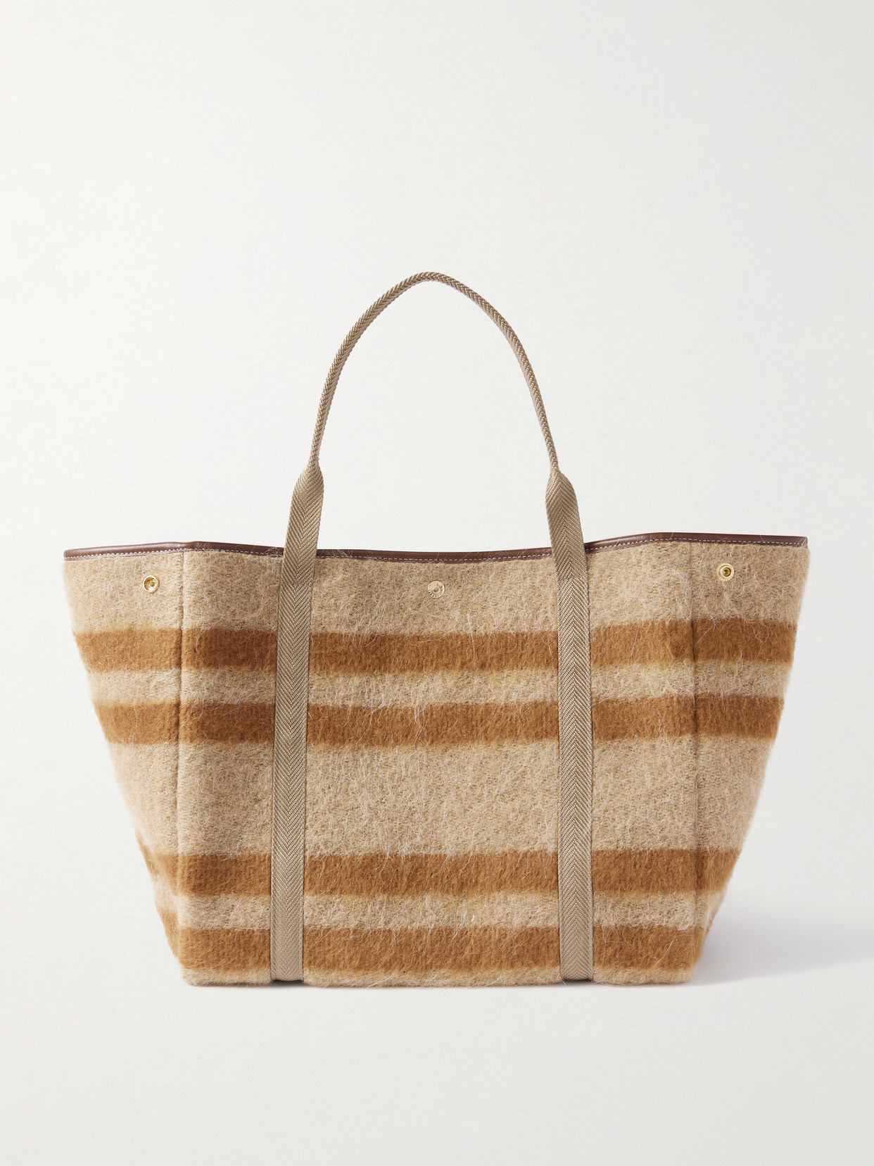 Traversée Mongolian Blanket Large Webbing And Leather-Trimmed Striped Brushed-Felt Tote