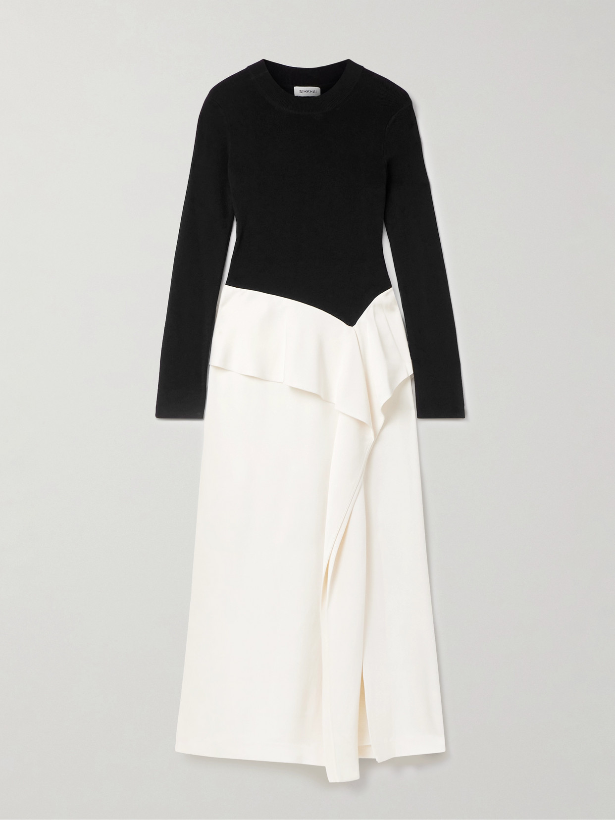 Simkhai Ornella Stretch-knit And Draped Satin Midi Dress In Multi