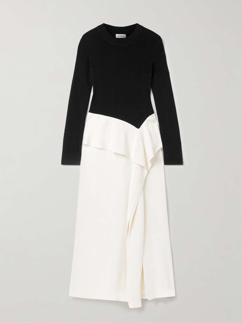 Simkhai Ornella Stretch-knit And Draped Satin Midi Dress