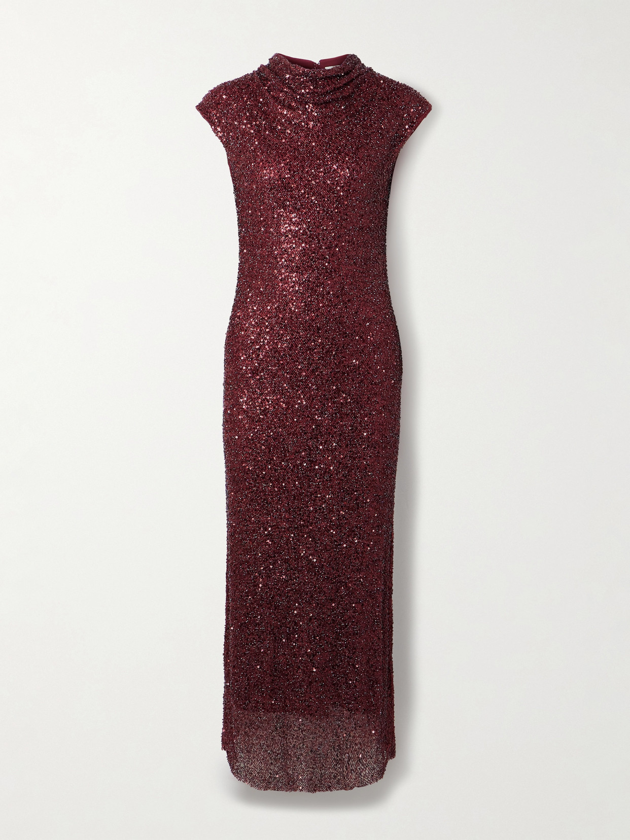 Simkhai Zaria Embellished Draped Mesh Midi Dress In Burgundy