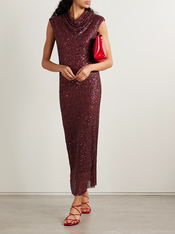SIMKHAI Zaria embellished draped mesh midi dress