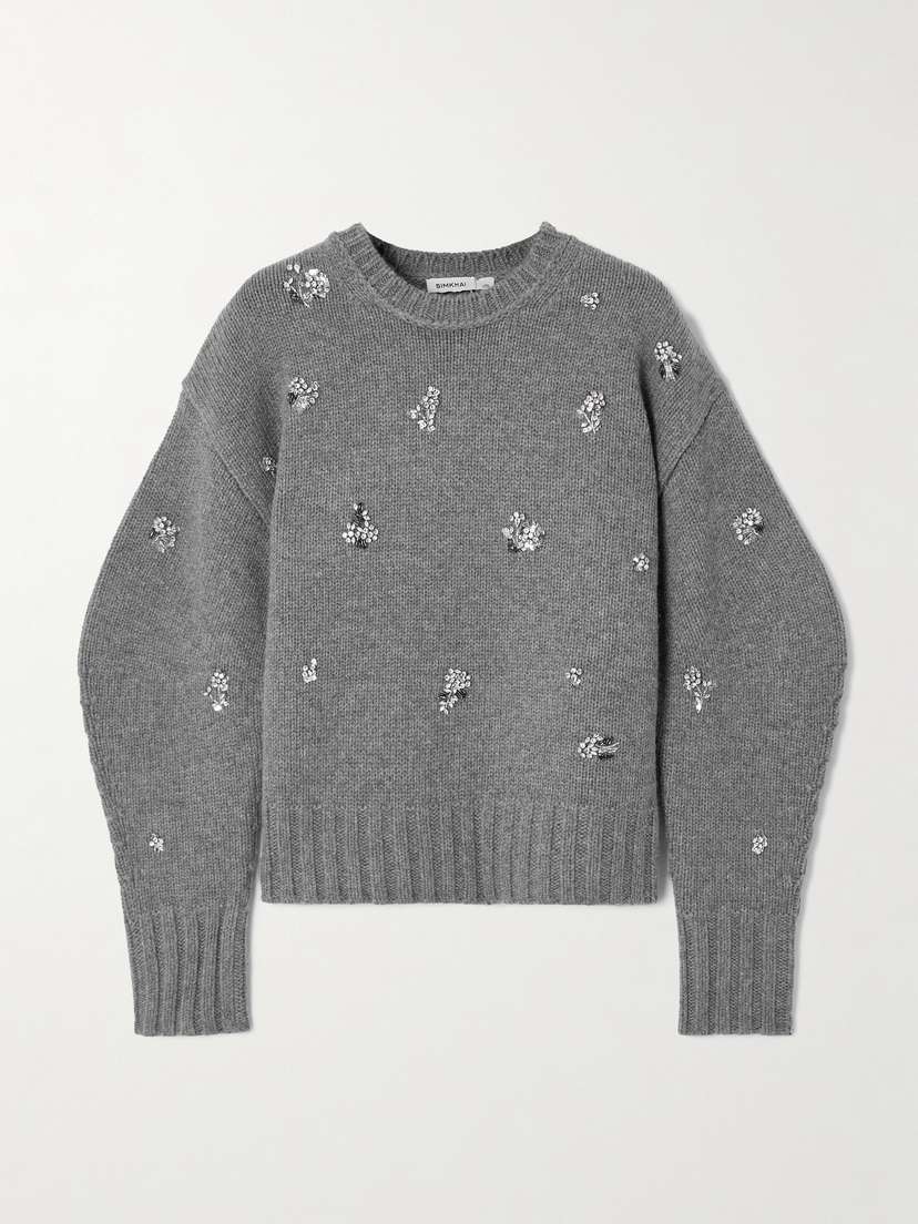 Simkhai Coraline Embellished Wool And Cashmere-blend Sweater