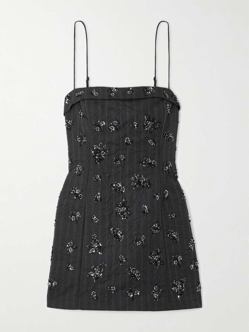 Simkhai Anden Embellished Striped Woven Mini Dress