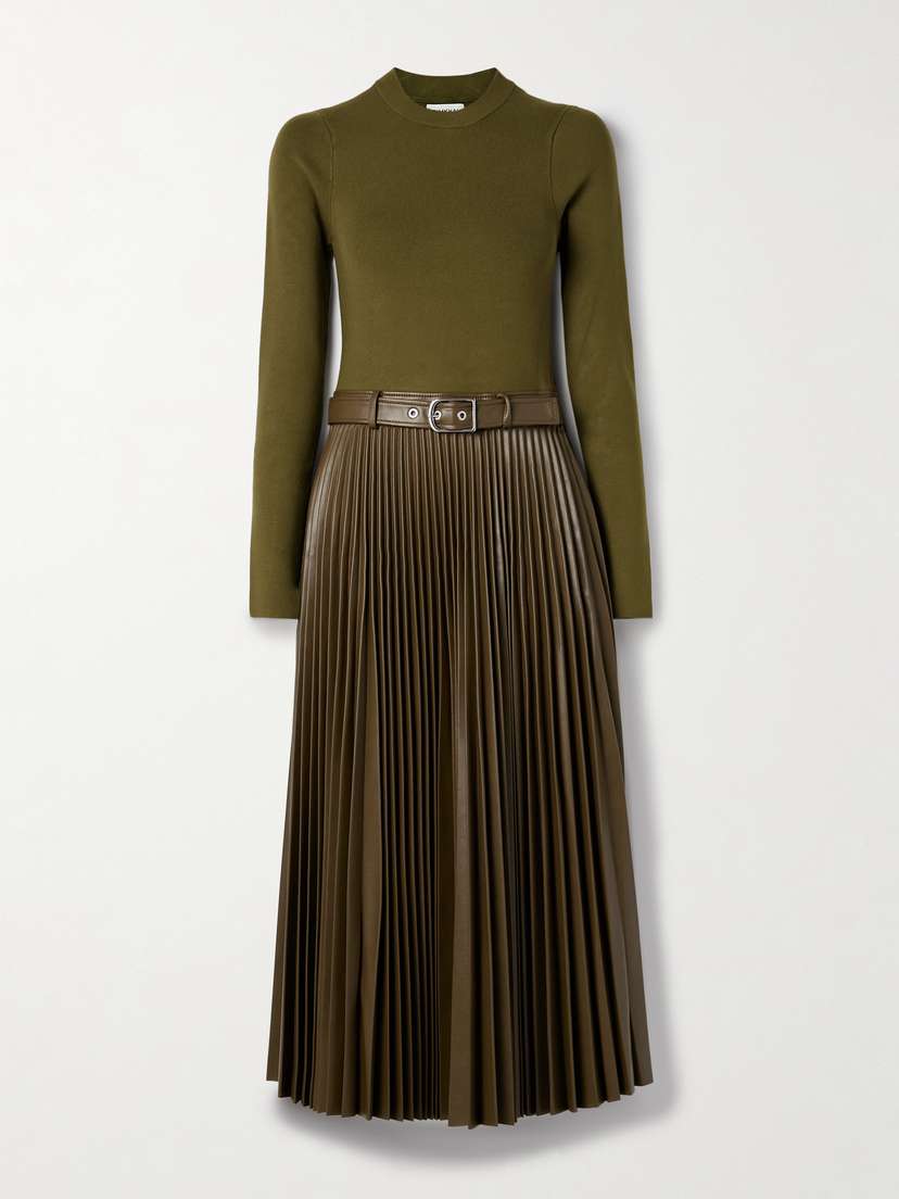 Simkhai Abilene Belted Pleated Ribbed-knit Midi Dress