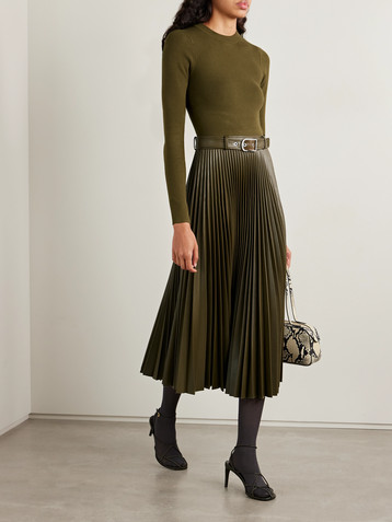 SIMKHAI Abilene belted pleated ribbed-knit midi dress