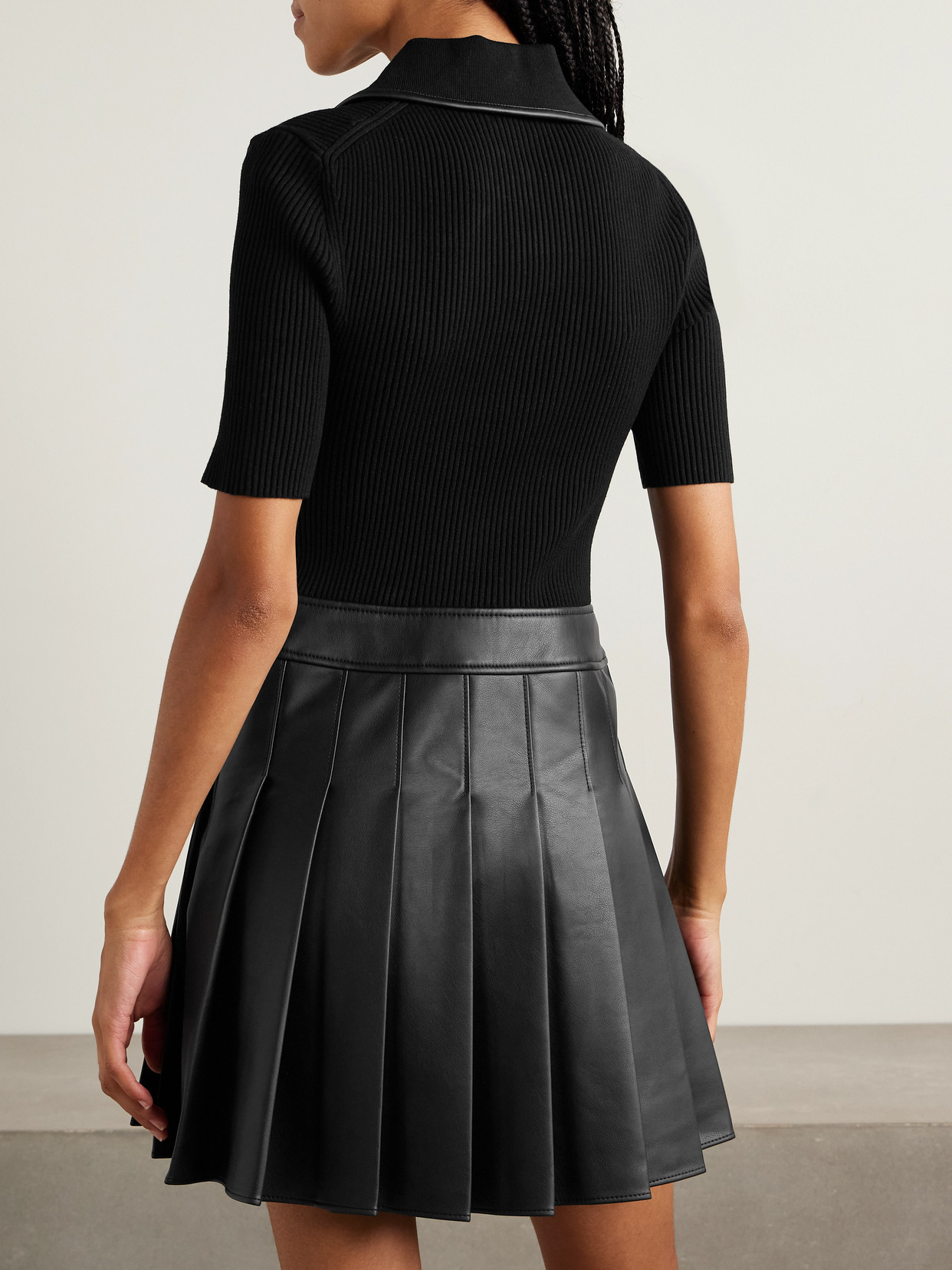 Simkhai Linnie Ribbed-knit And Pleated Mini Dress In Black