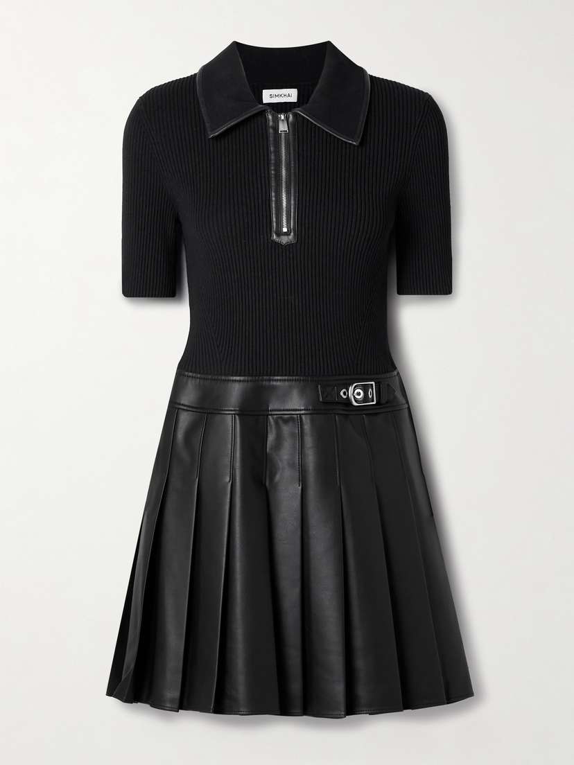 Simkhai Linnie Ribbed-knit And Pleated Mini Dress