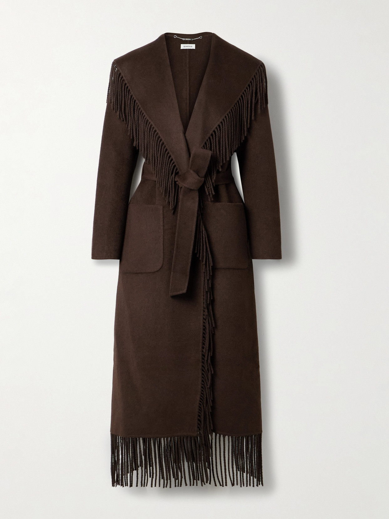 Simkhai Womens Chocolate Carrie Fringed Wool-blend Coat In Brown