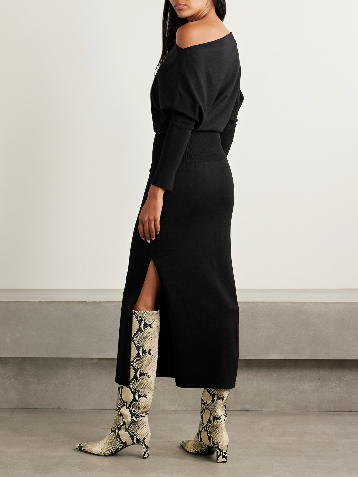 Simkhai Janese Draped Wool-blend Midi Dress In Black