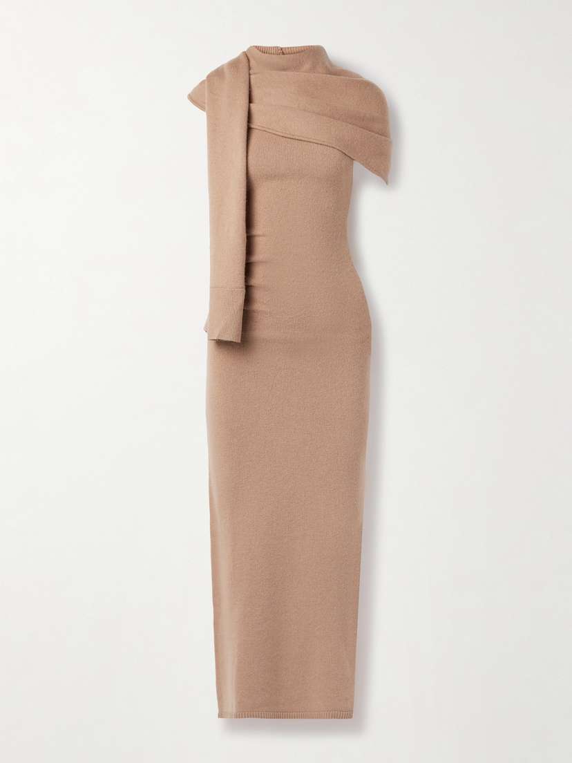 Simkhai Hathaway Scarf-effect Draped Wool And Recycled Cashmere-blend Midi Dress