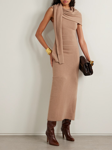 SIMKHAI Hathaway scarf-effect draped wool and recycled cashmere-blend midi dress