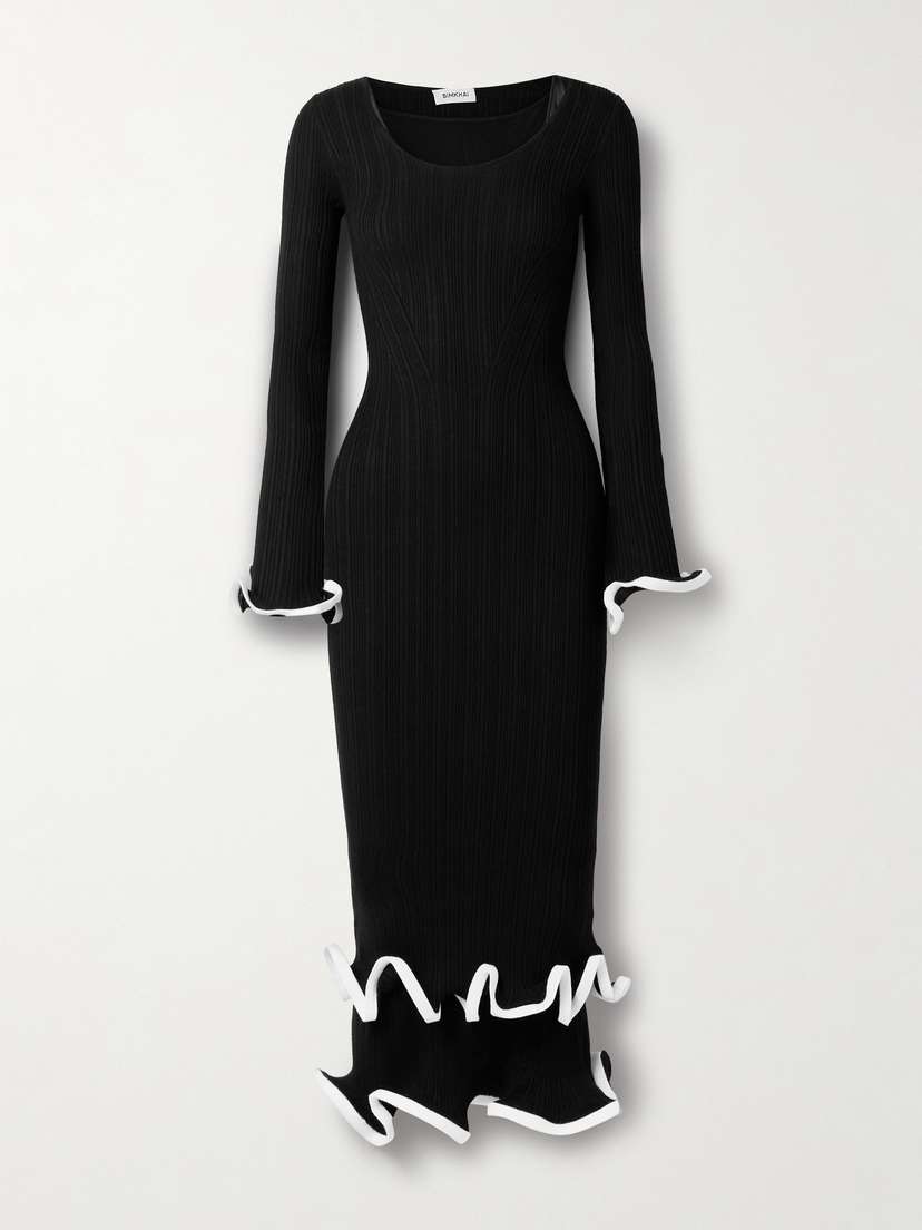 Simkhai Sonali Tiered Ruffled Ribbed-knit Midi Dress