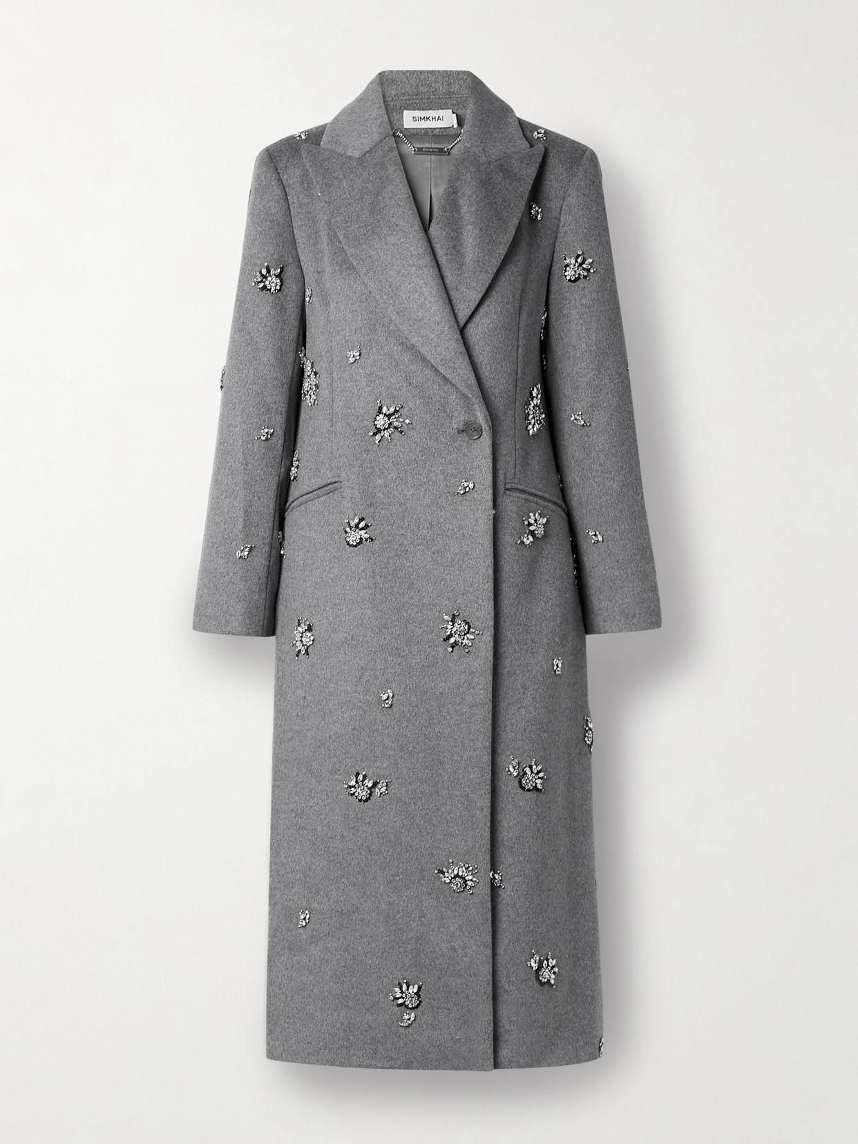 Simkhai Gianni Grey Coat With Classic Lapels And Rhinestone Details In Wool Blend Woman In Gray