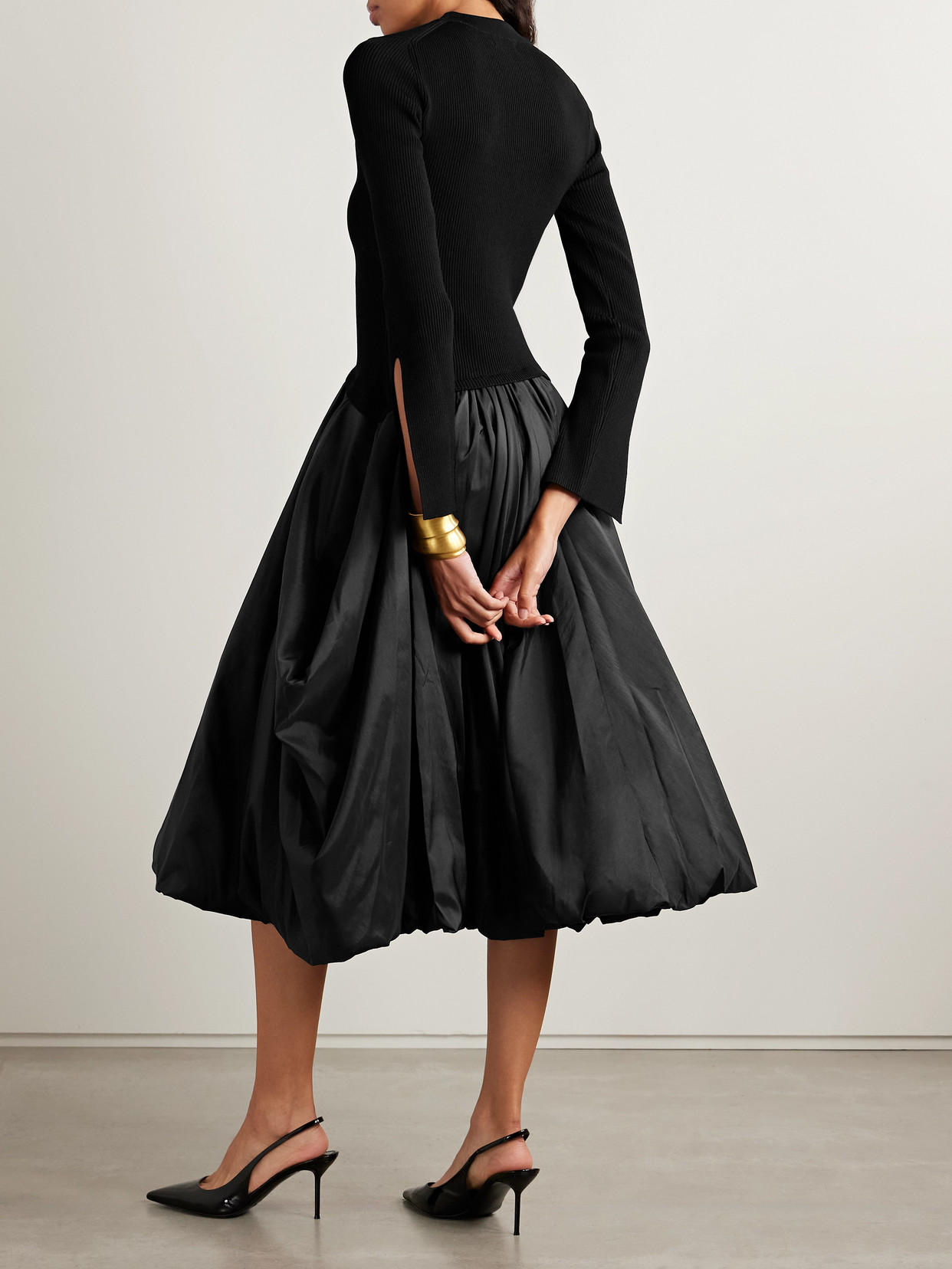 Simkhai Midi Dress With Balloon Skirt And Long Sleeves In Black