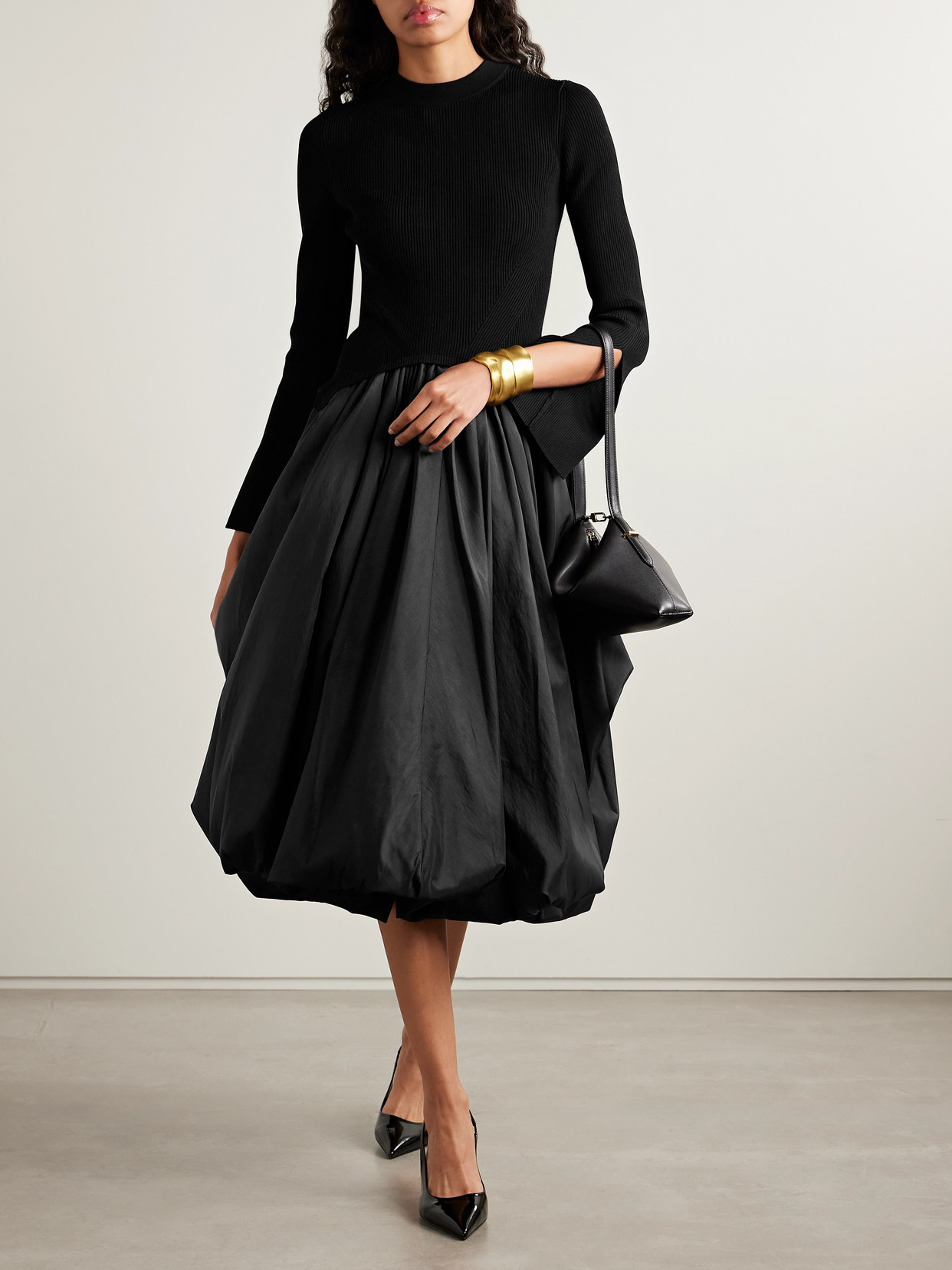 Simkhai Midi Dress With Balloon Skirt And Long Sleeves In Black