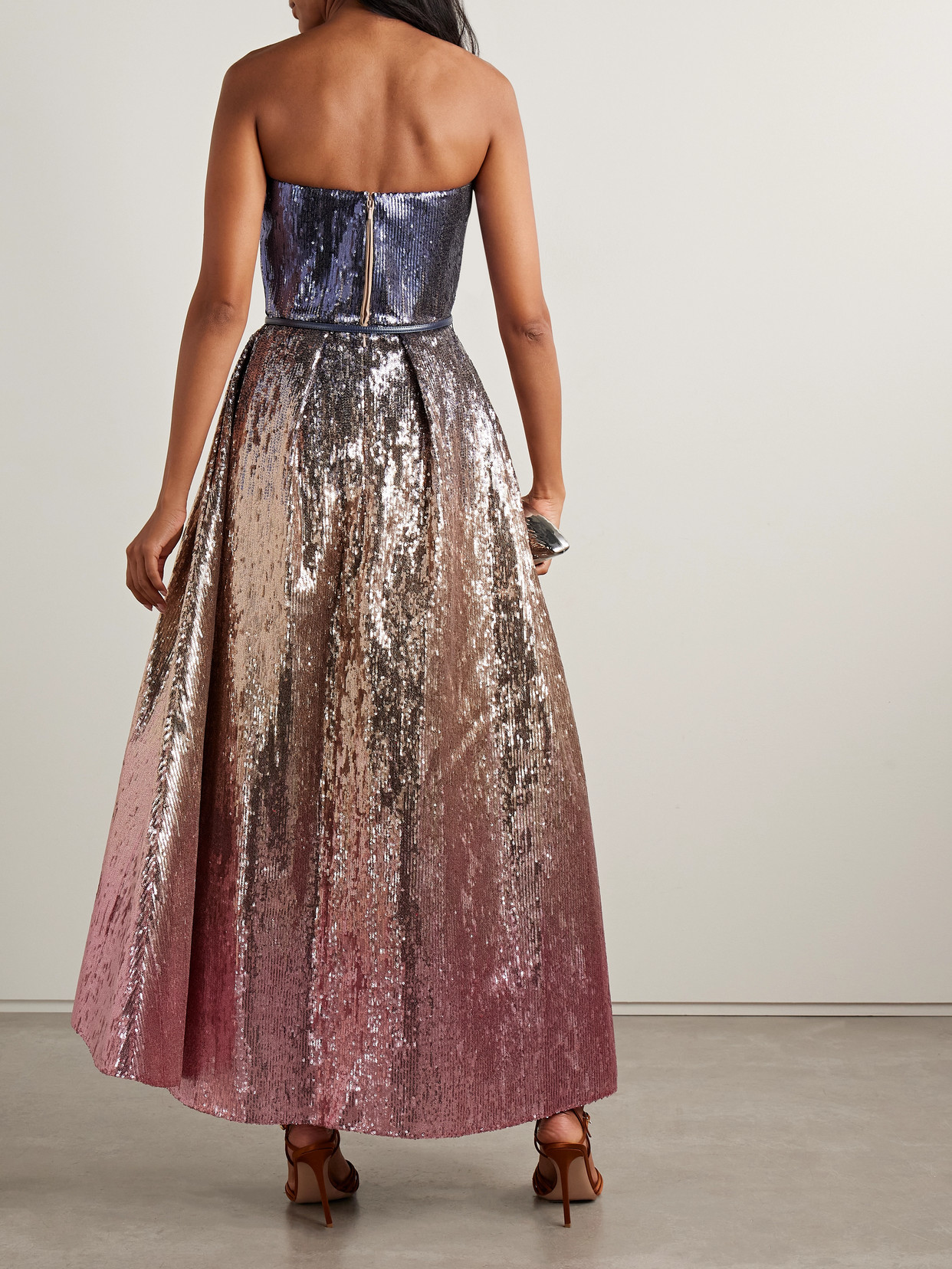 Elie Saab Strapless Pleated Sequined Tulle Gown In Multi