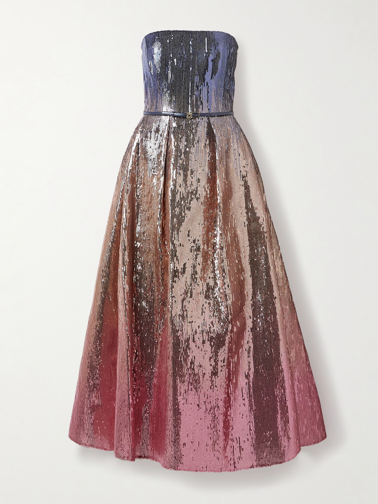 Elie Saab Strapless Pleated Sequined Tulle Gown In Multi