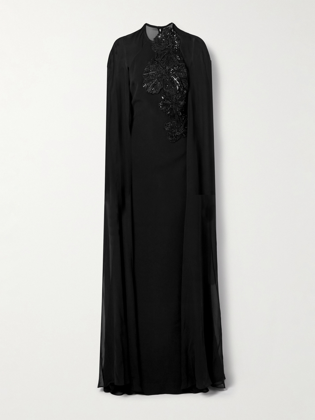 Elie Saab Cape-effect Embellished Silk-crepe And Silk-chiffon Gown In Black