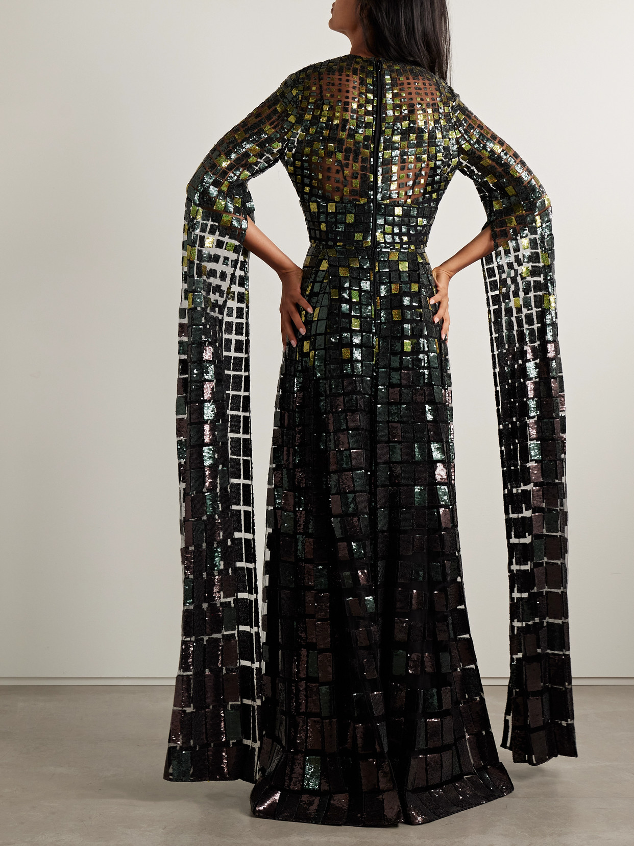 Elie Saab Sequined Tulle Gown In Green