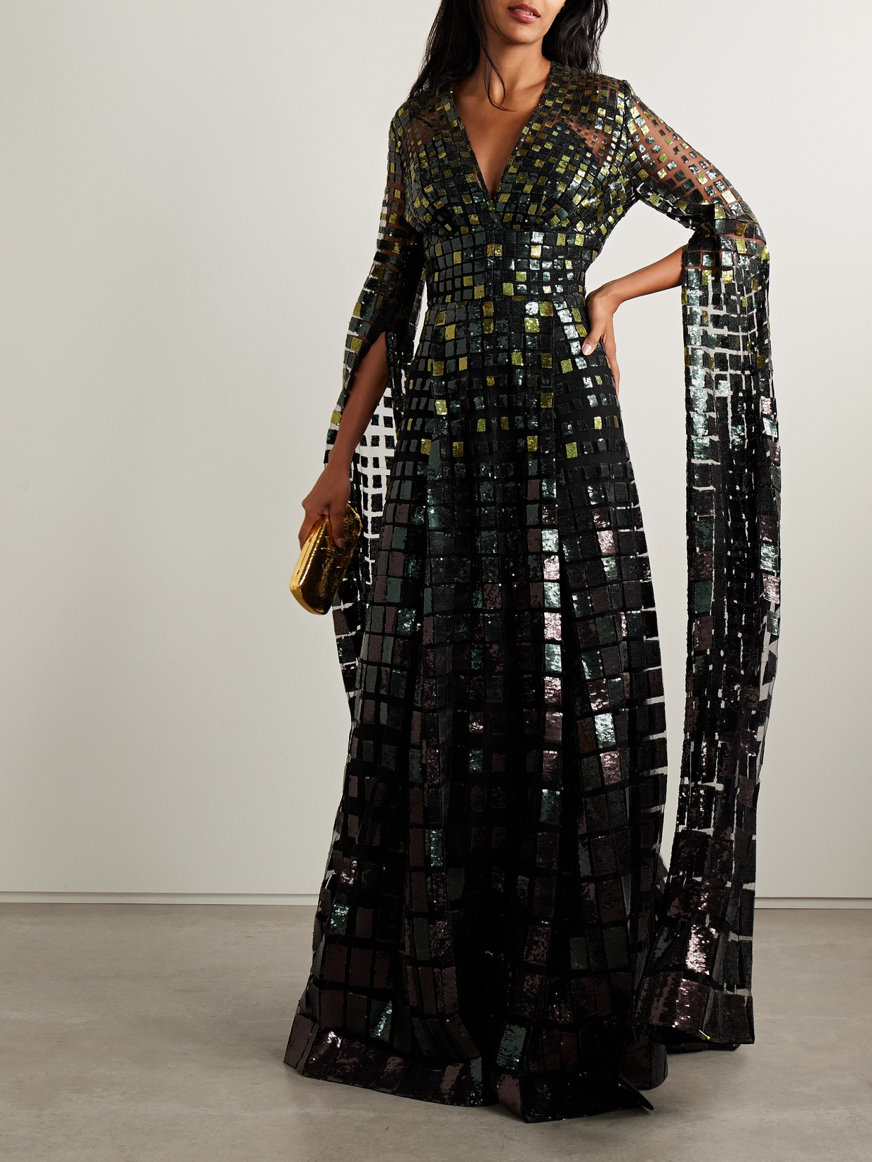 Elie Saab Sequined Tulle Gown In Green