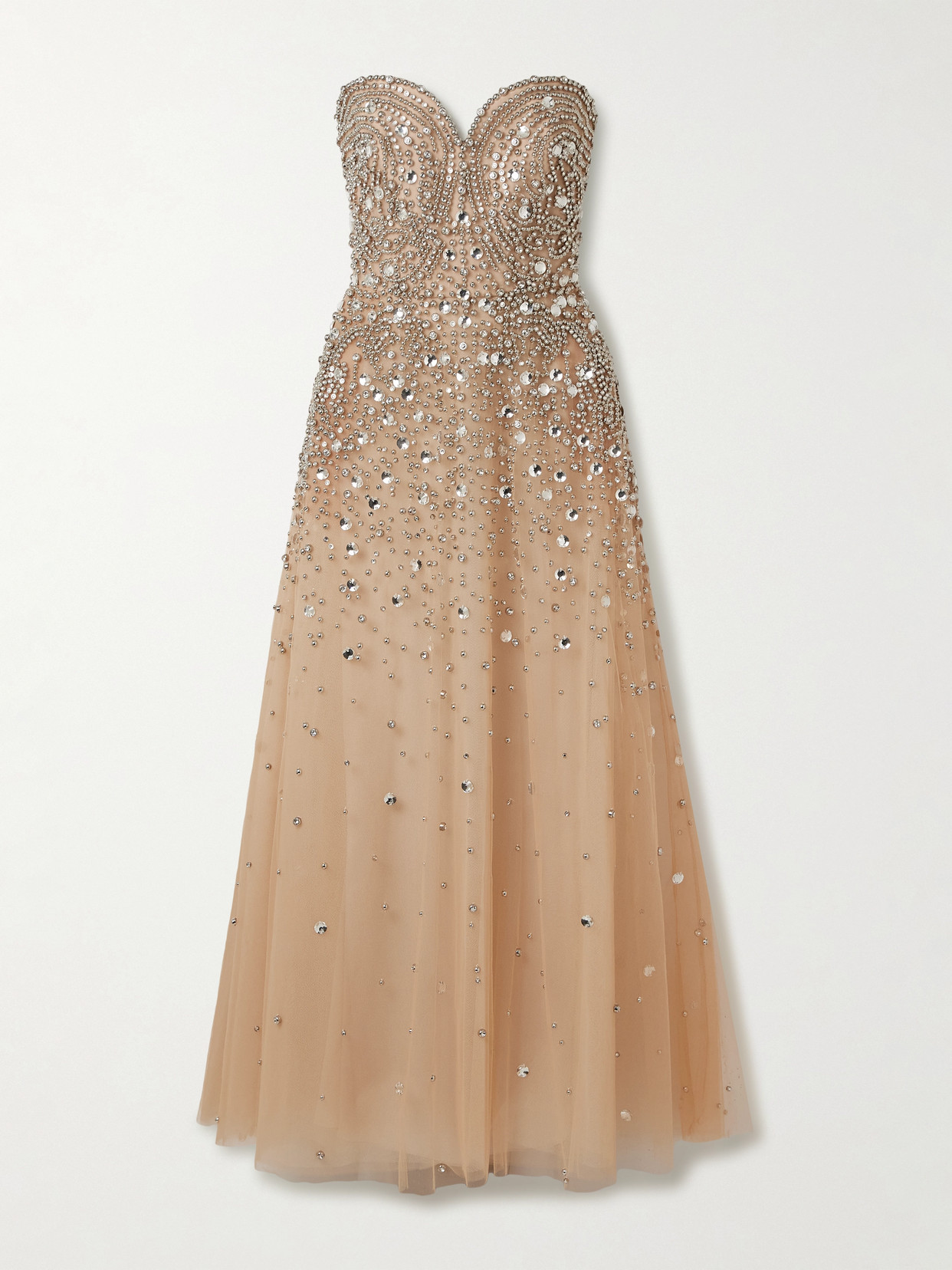 Elie Saab Strapless Embellished Tulle Gown In Brown